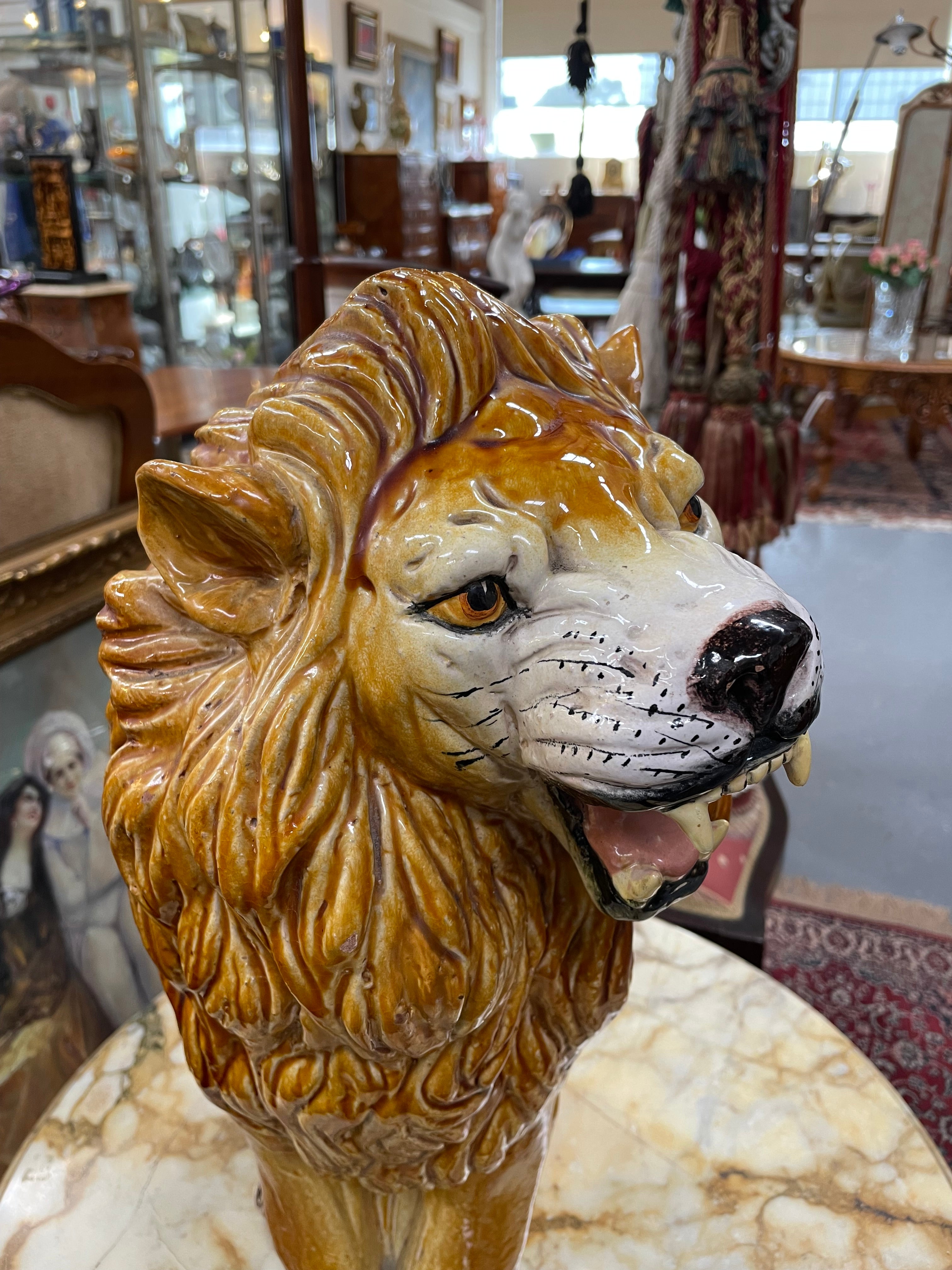 Vintage Italian Terra Cotta Glazed Roaring Lion