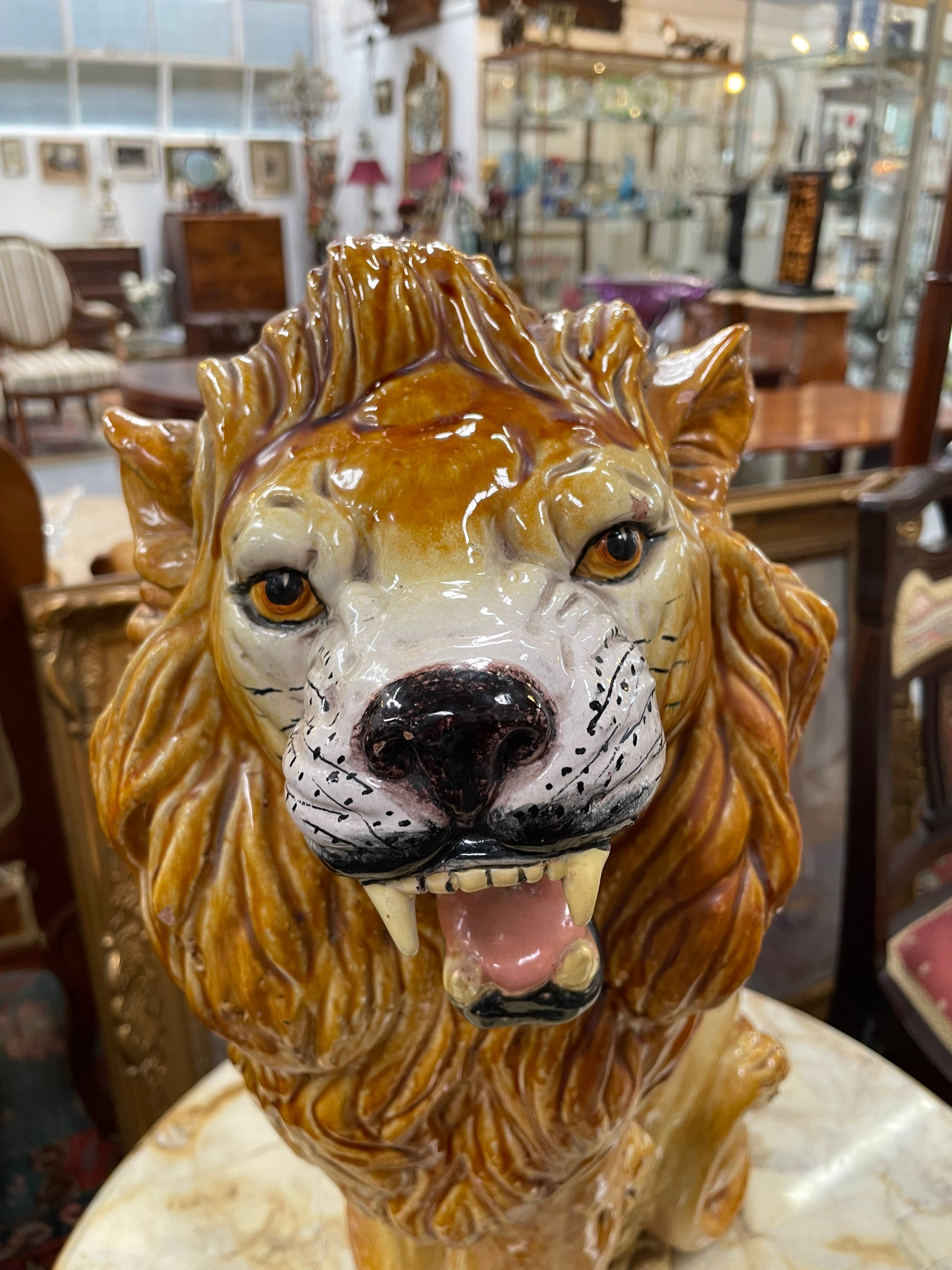Vintage Italian Terra Cotta Glazed Roaring Lion | Antique & Vintage | Moonee Ponds Antiques | Australia Wide Delivery