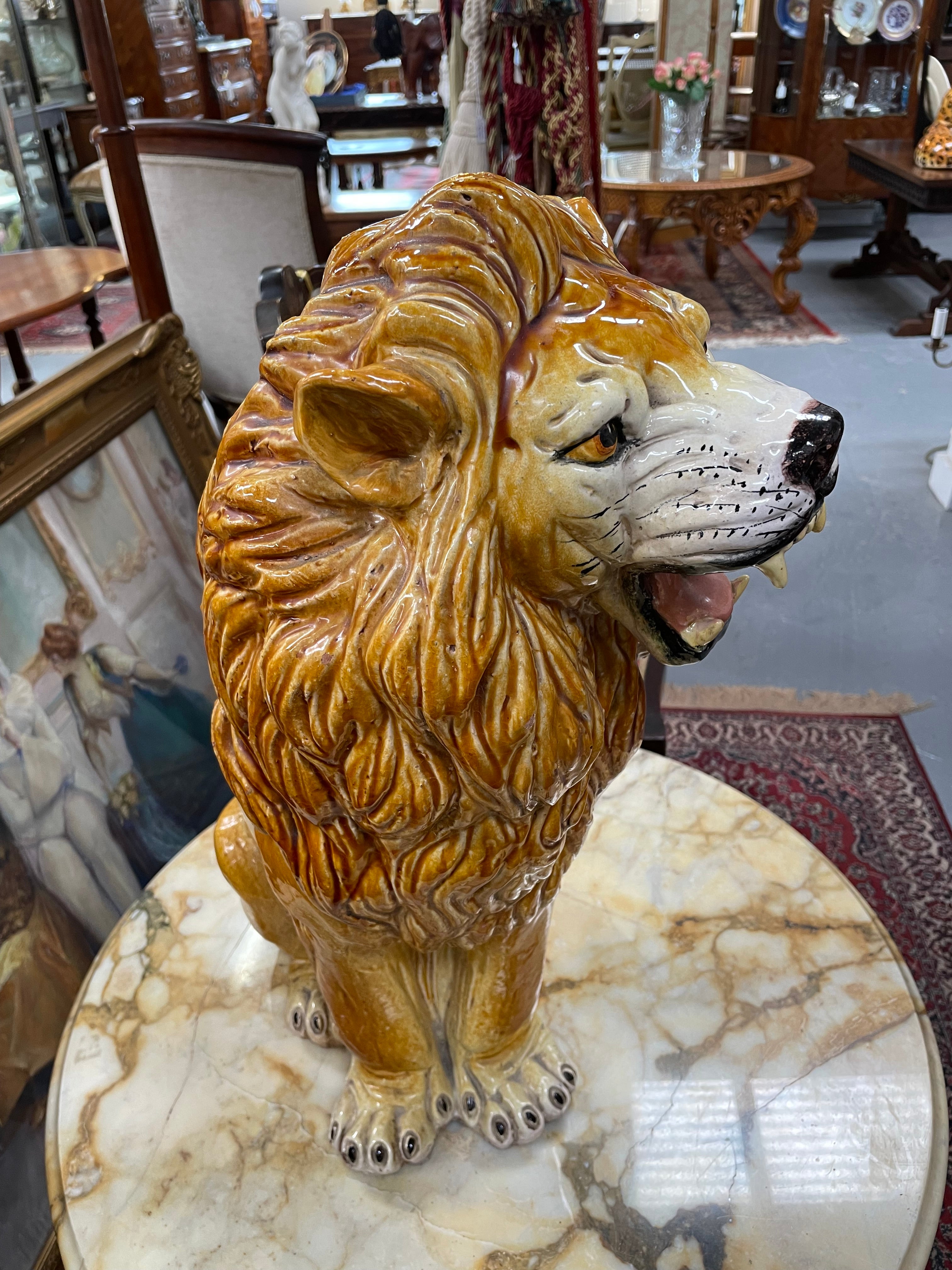 Vintage Italian Terra Cotta Glazed Roaring Lion | Antique & Vintage | Moonee Ponds Antiques | Australia Wide Delivery