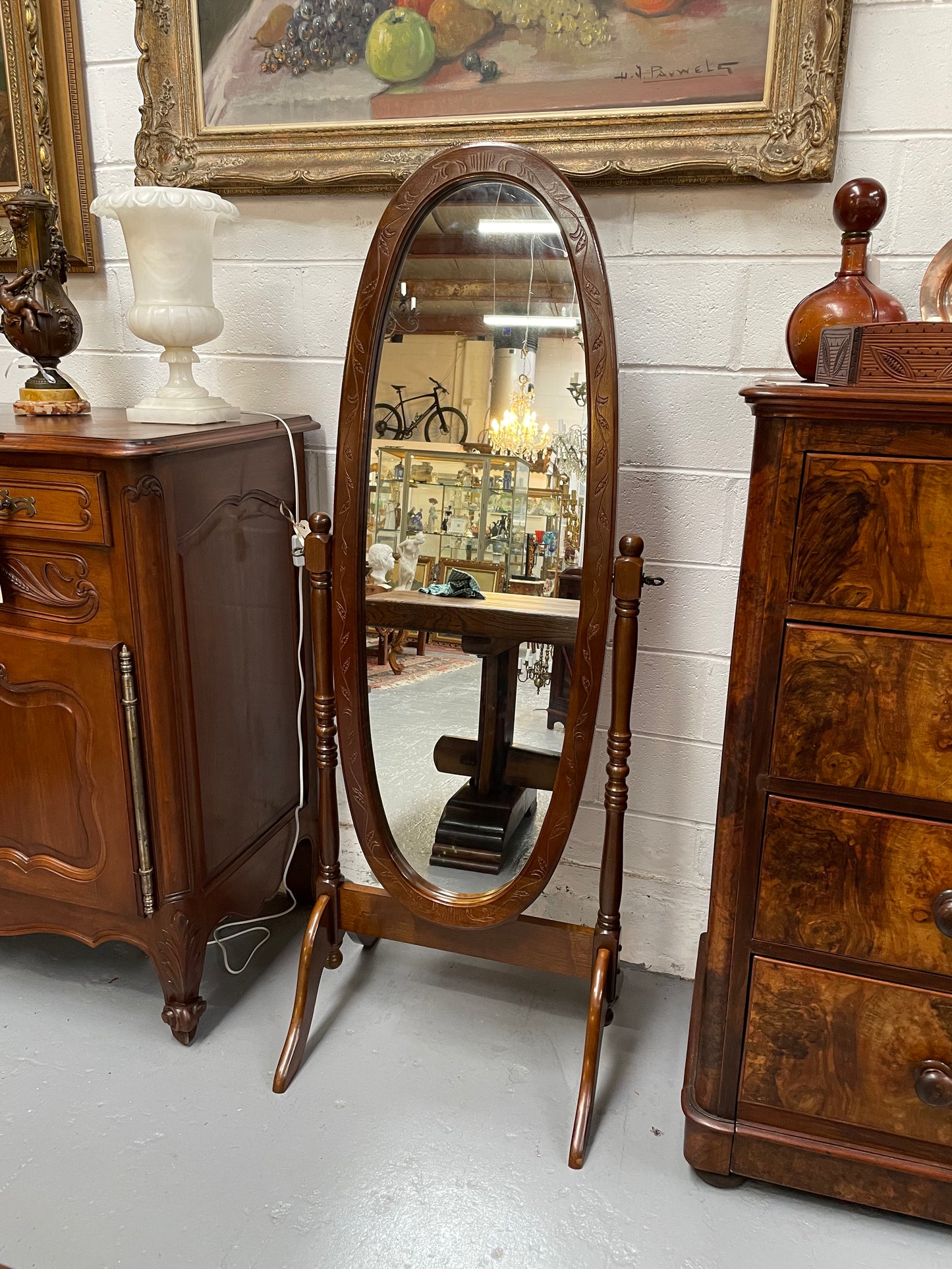 Vintage Carved Cheval Mirror