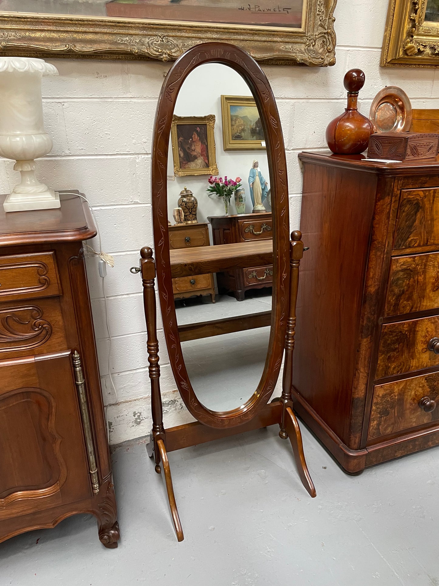 Vintage Carved Cheval Mirror
