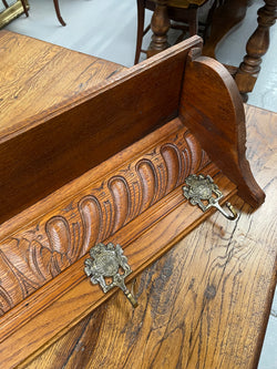 French Oak Wall Coat Rack With Shelf & Four Decorative Hooks | Antique & Vintage | Moonee Ponds Antiques | Australia Wide Delivery