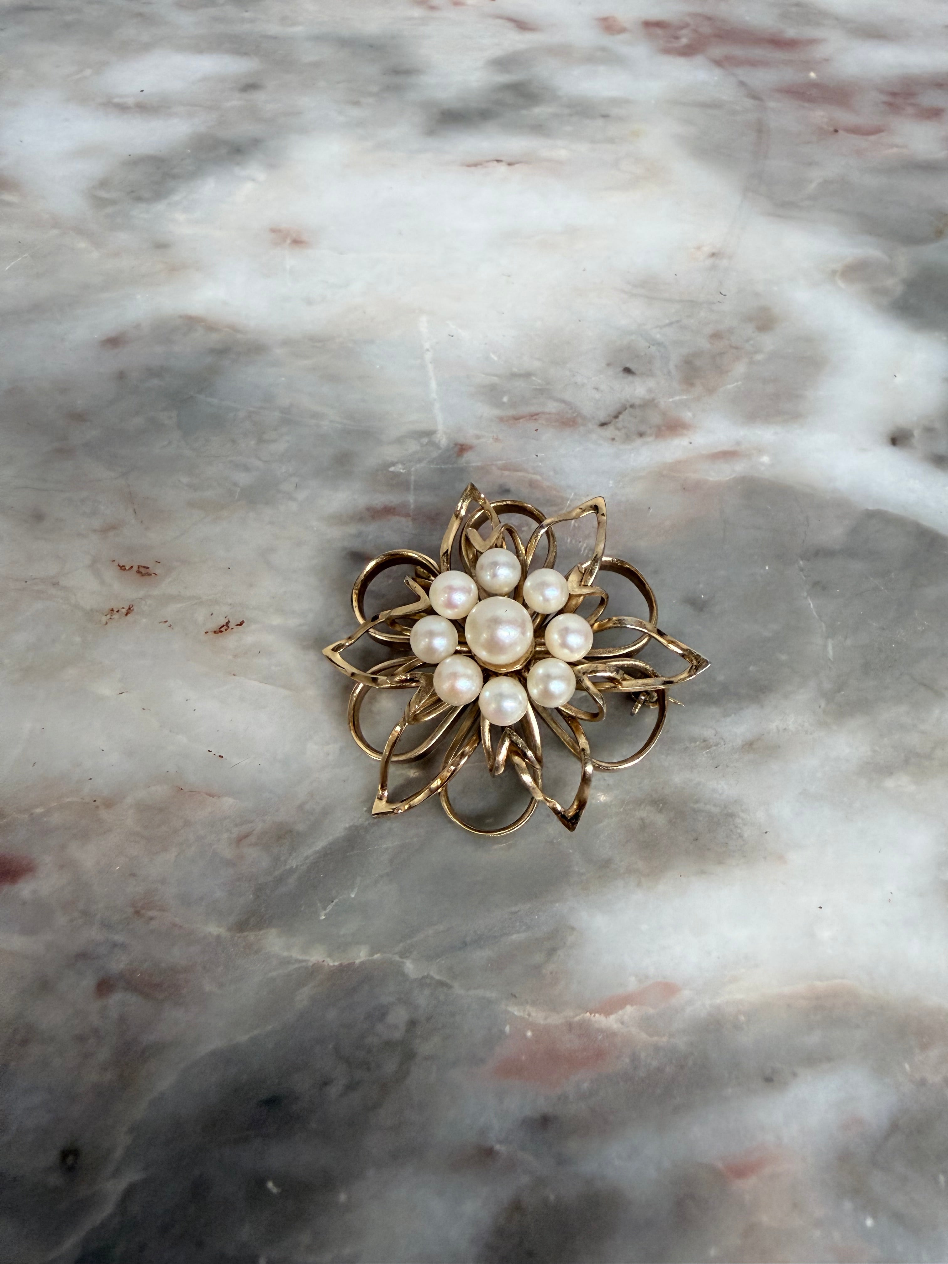 Round Gilt Metal Brooch Set With Central Circle Of Pearls | Antique & Vintage | Moonee Ponds Antiques | Australia Wide Delivery
