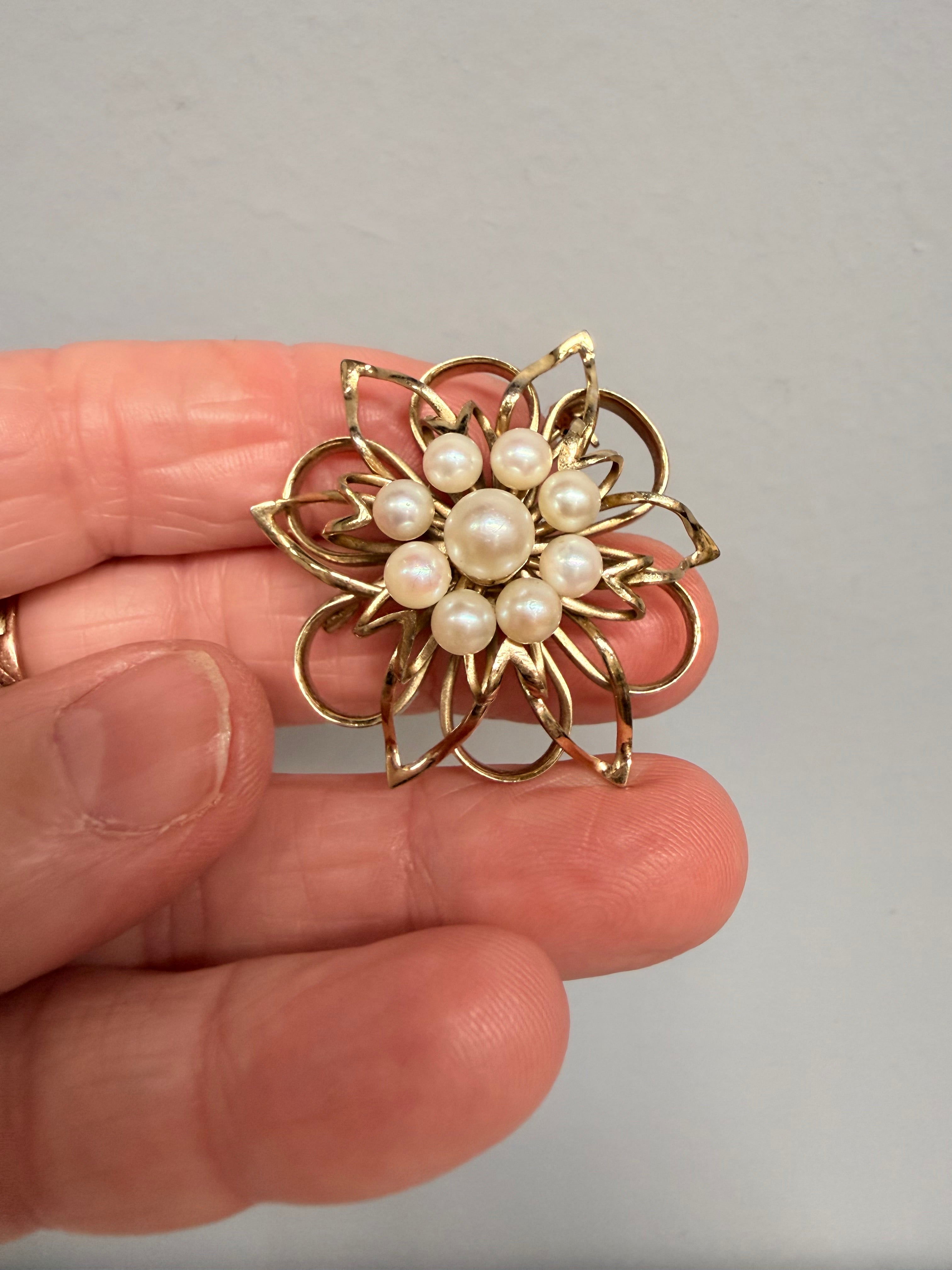 Round Gilt Metal Brooch Set With Central Circle Of Pearls | Antique & Vintage | Moonee Ponds Antiques | Australia Wide Delivery