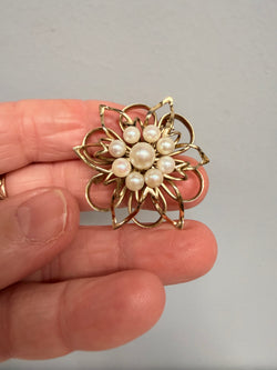 Round Gilt Metal Brooch Set With Central Circle Of Pearls Moonee Ponds Antiques