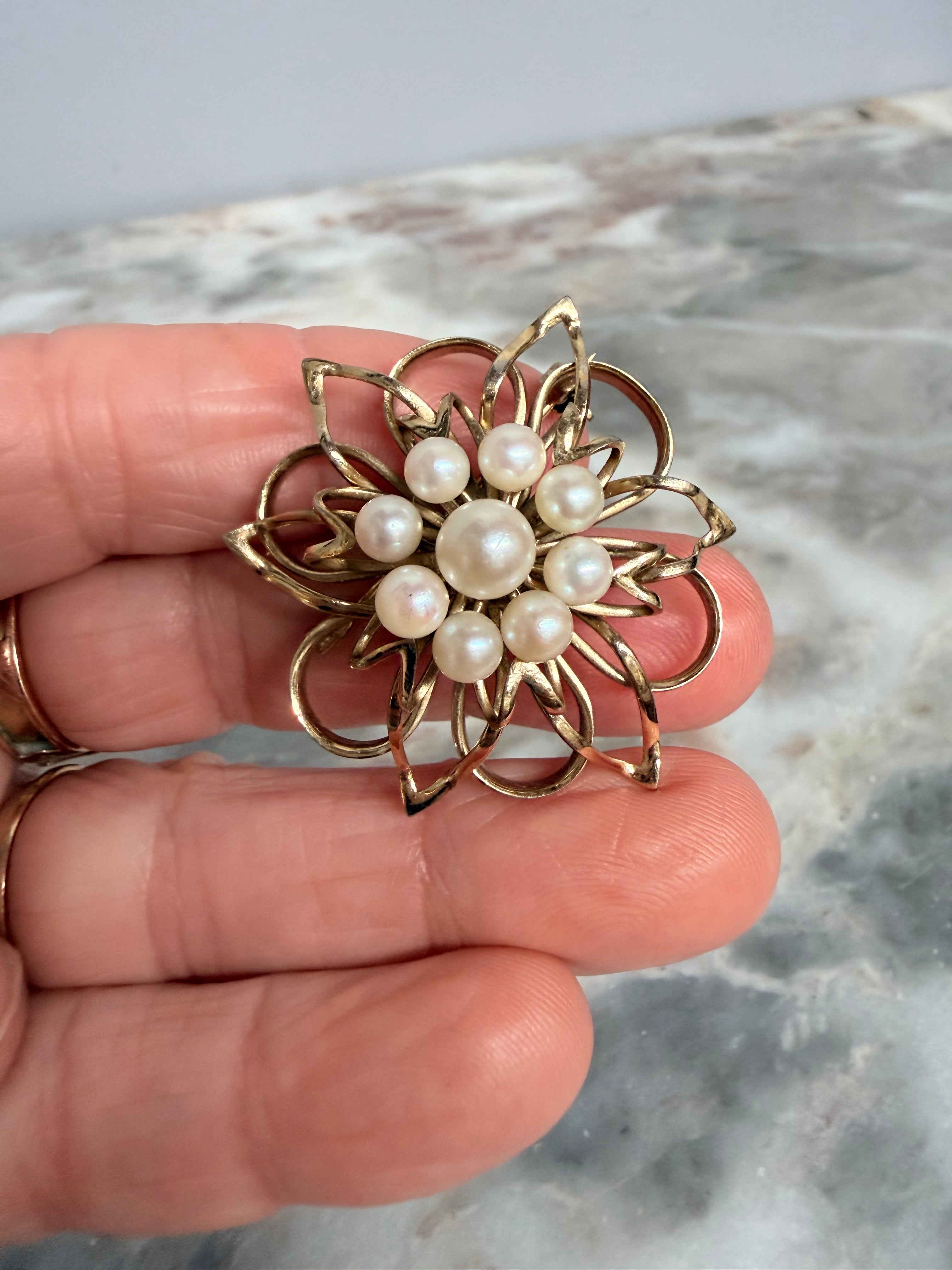 Round Gilt Metal Brooch Set With Central Circle Of Pearls | Antique & Vintage | Moonee Ponds Antiques | Australia Wide Delivery