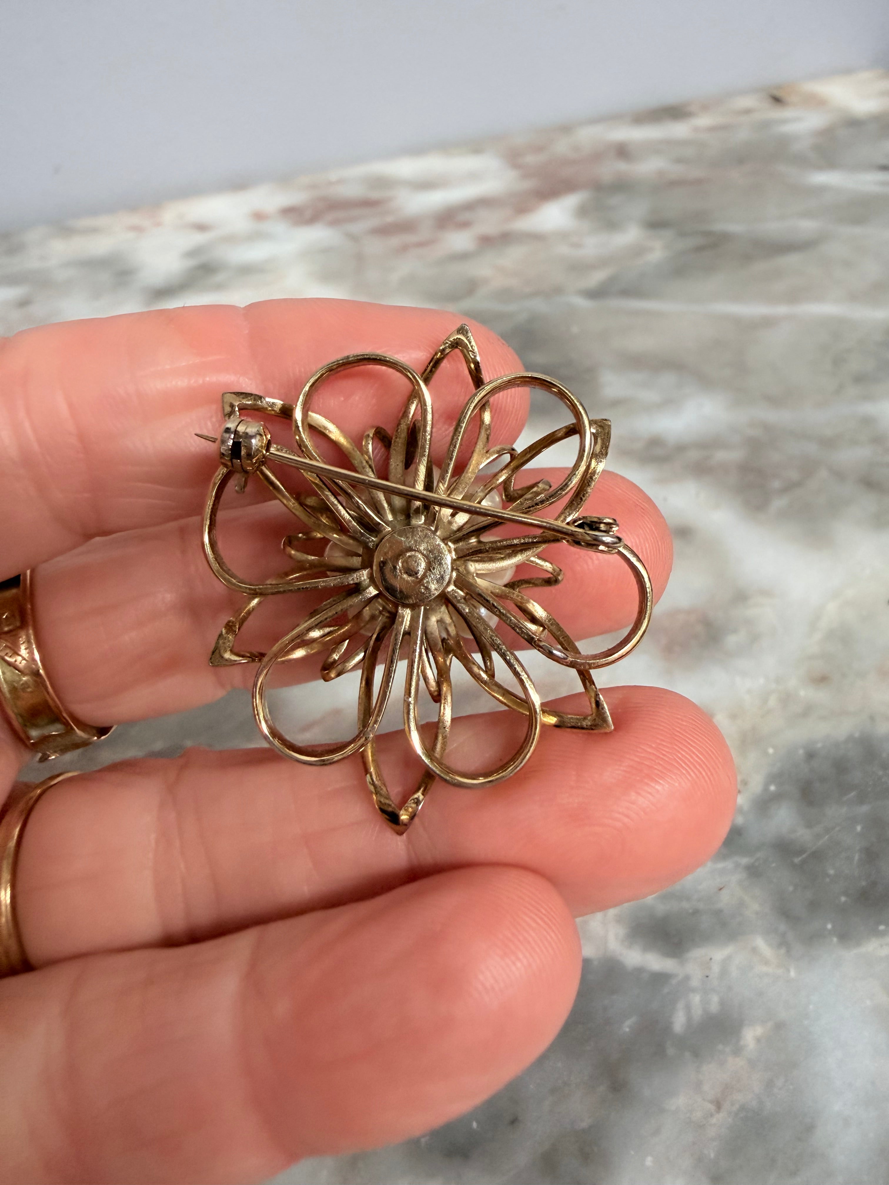 Round Gilt Metal Brooch Set With Central Circle Of Pearls | Antique & Vintage | Moonee Ponds Antiques | Australia Wide Delivery