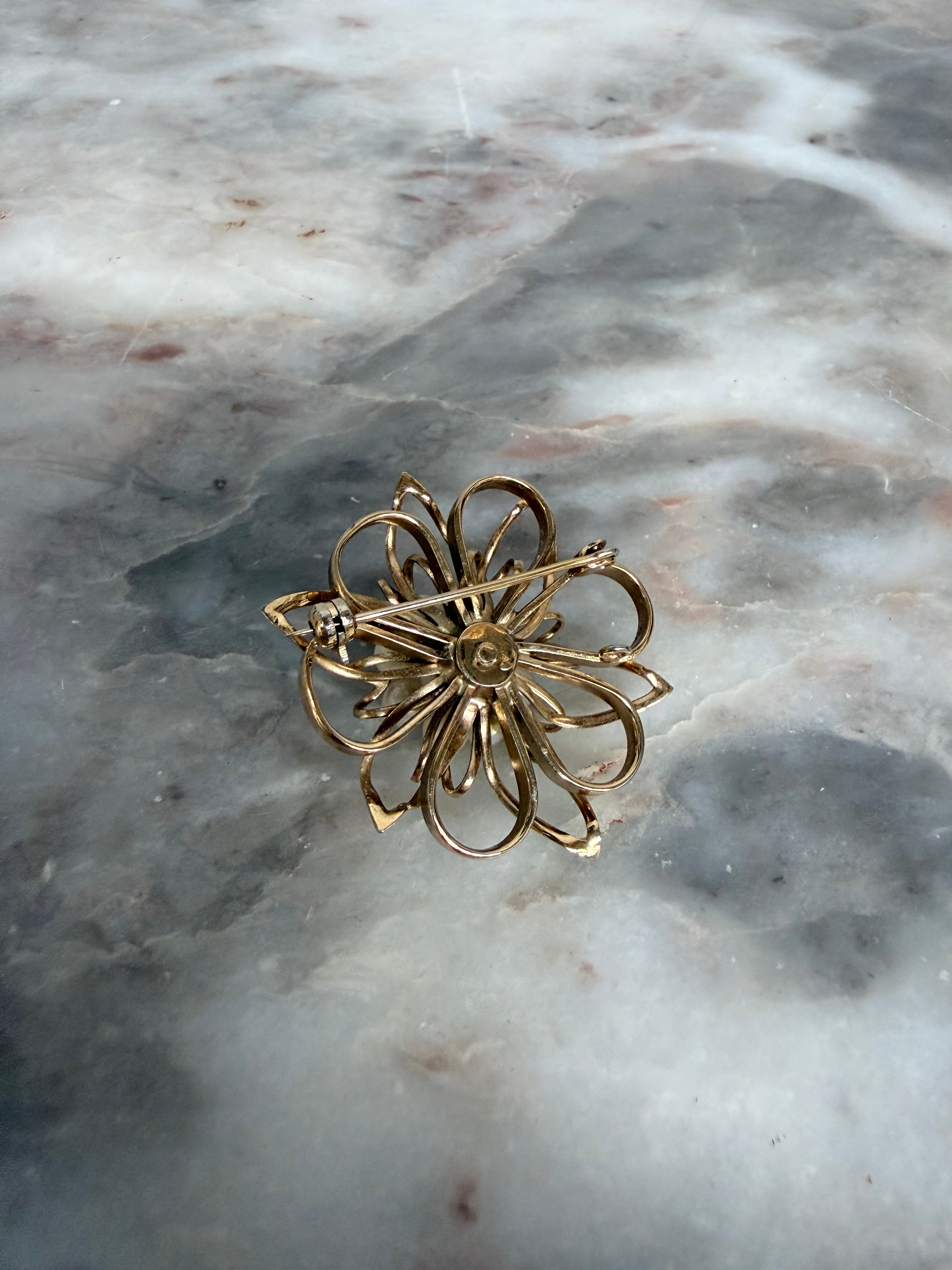 Round Gilt Metal Brooch Set With Central Circle Of Pearls | Antique & Vintage | Moonee Ponds Antiques | Australia Wide Delivery