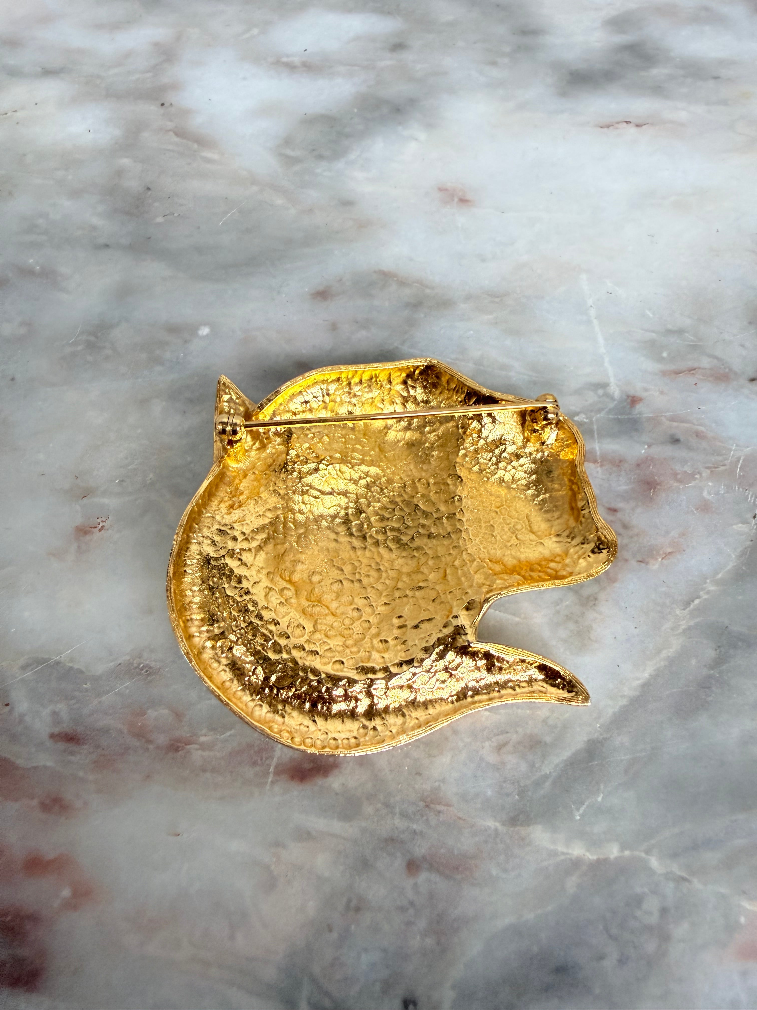Large Leopard Head Brooch Gold & Black Set With Rhinestones | Antique & Vintage | Moonee Ponds Antiques | Australia Wide Delivery