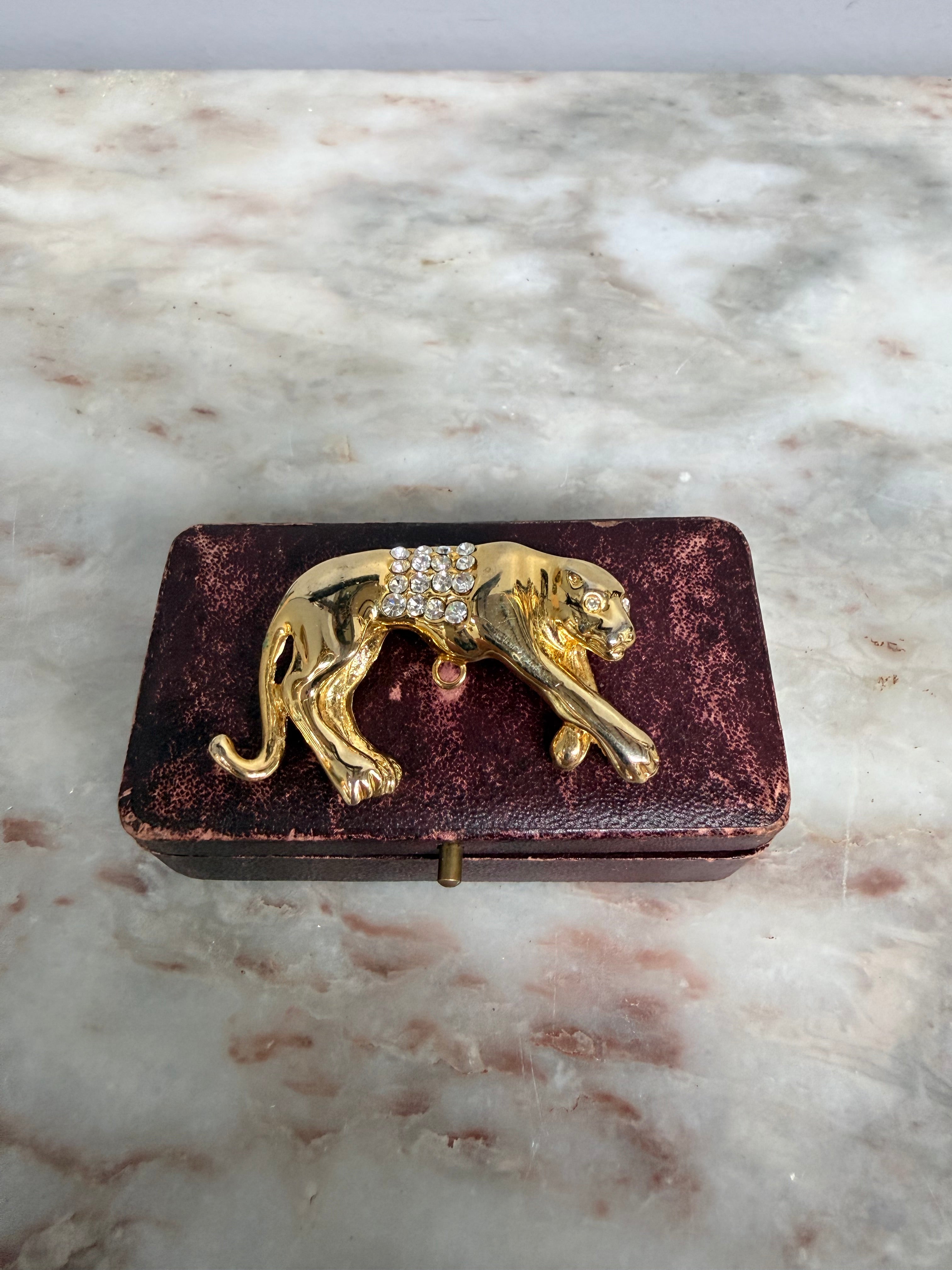 Vintage Gold Tone Leopard Brooch With Diamante Saddle | Antique & Vintage | Moonee Ponds Antiques | Australia Wide Delivery