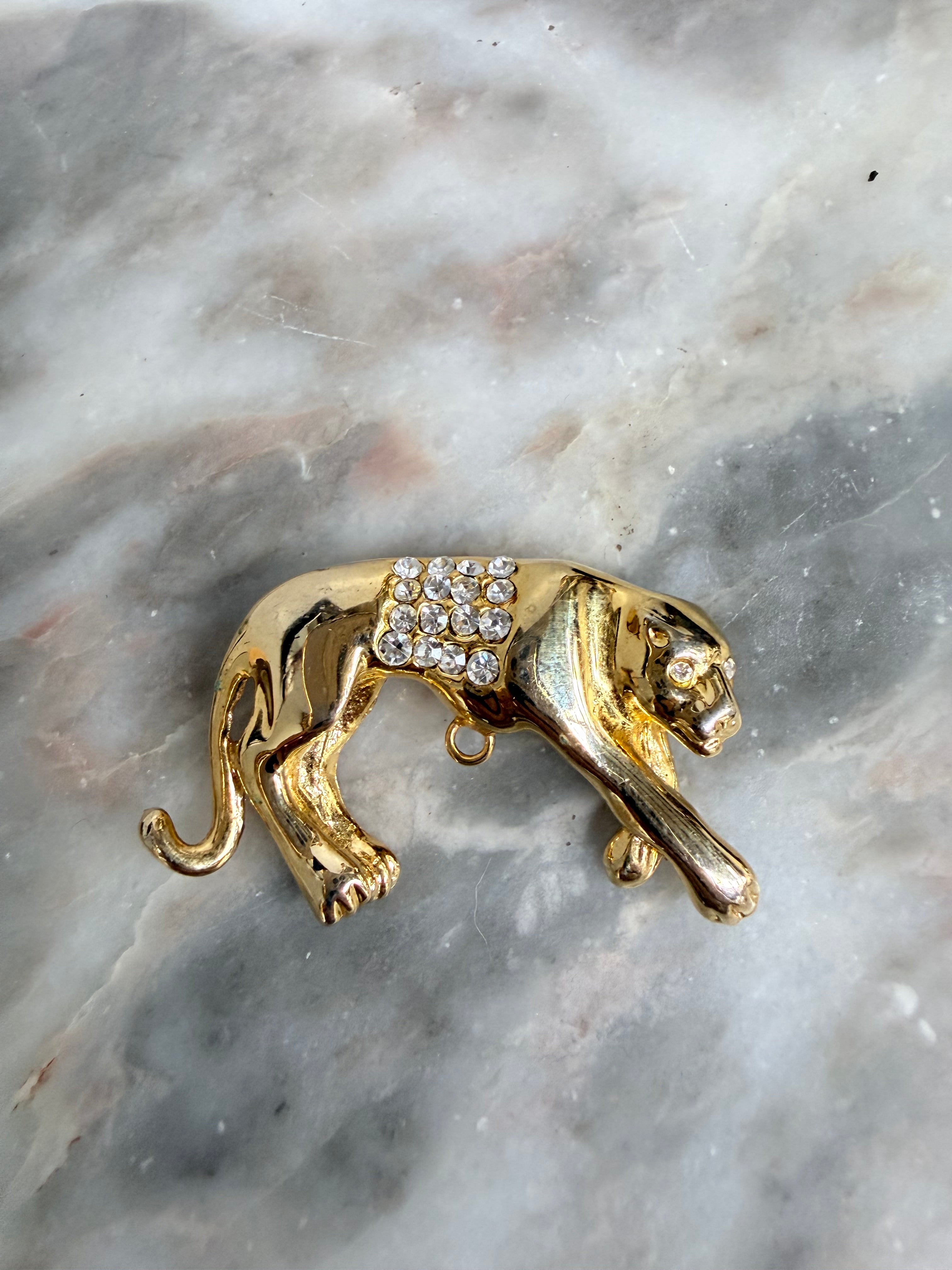 Vintage Gold Tone Leopard Brooch With Diamante Saddle | Antique & Vintage | Moonee Ponds Antiques | Australia Wide Delivery