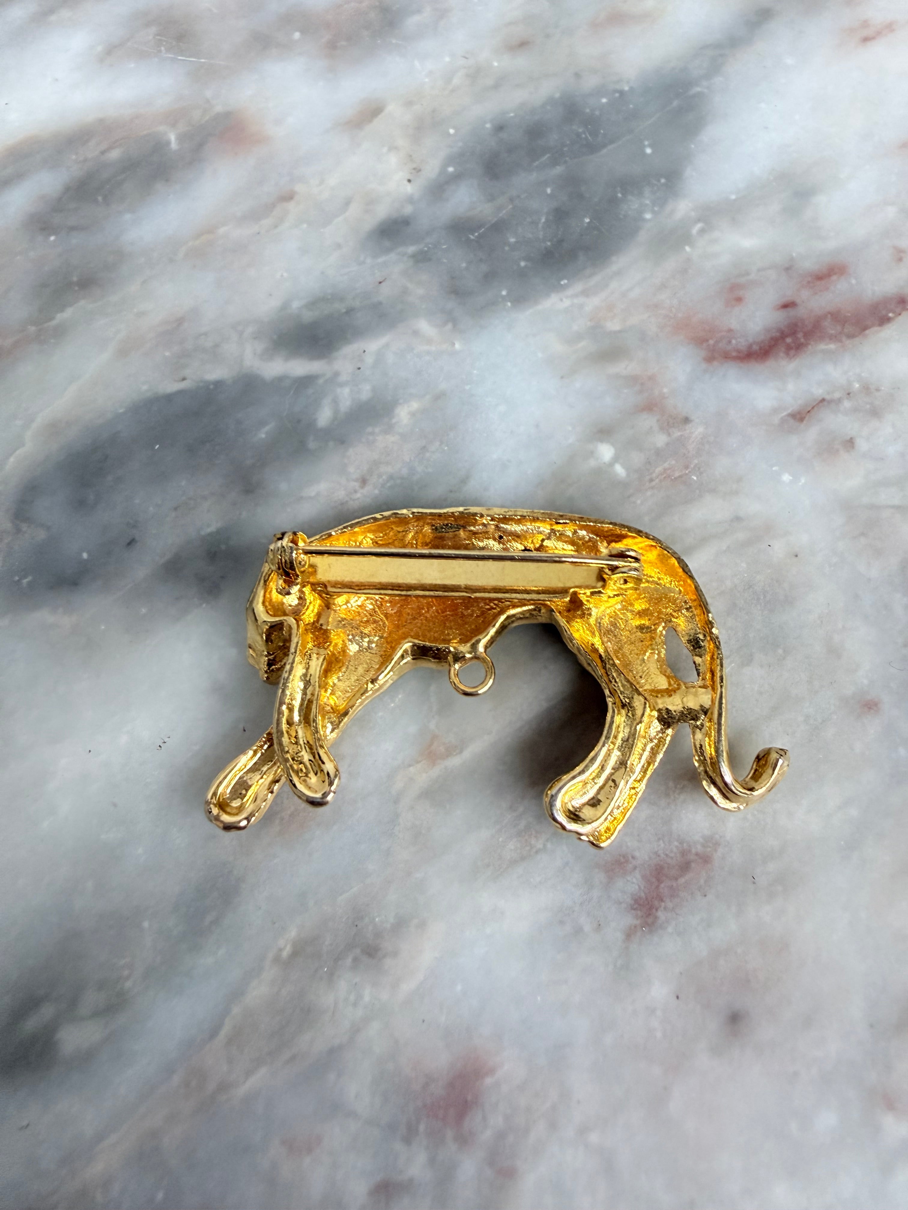 Vintage Gold Tone Leopard Brooch With Diamante Saddle | Antique & Vintage | Moonee Ponds Antiques | Australia Wide Delivery