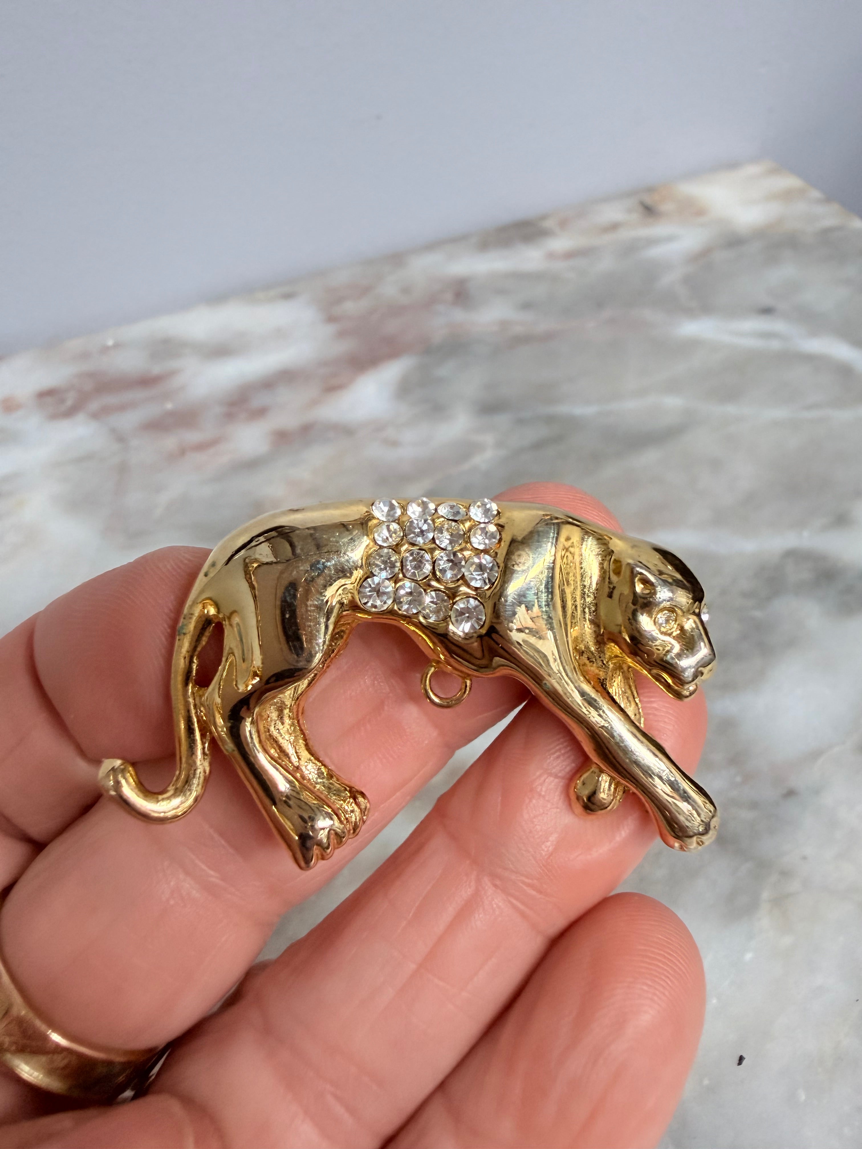 Vintage Gold Tone Leopard Brooch With Diamante Saddle | Antique & Vintage | Moonee Ponds Antiques | Australia Wide Delivery
