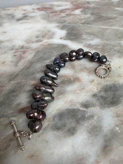 Lovely Vintage Tahitian Baroque Pearl & 925 Silver Bracelet Moonee Ponds Antiques