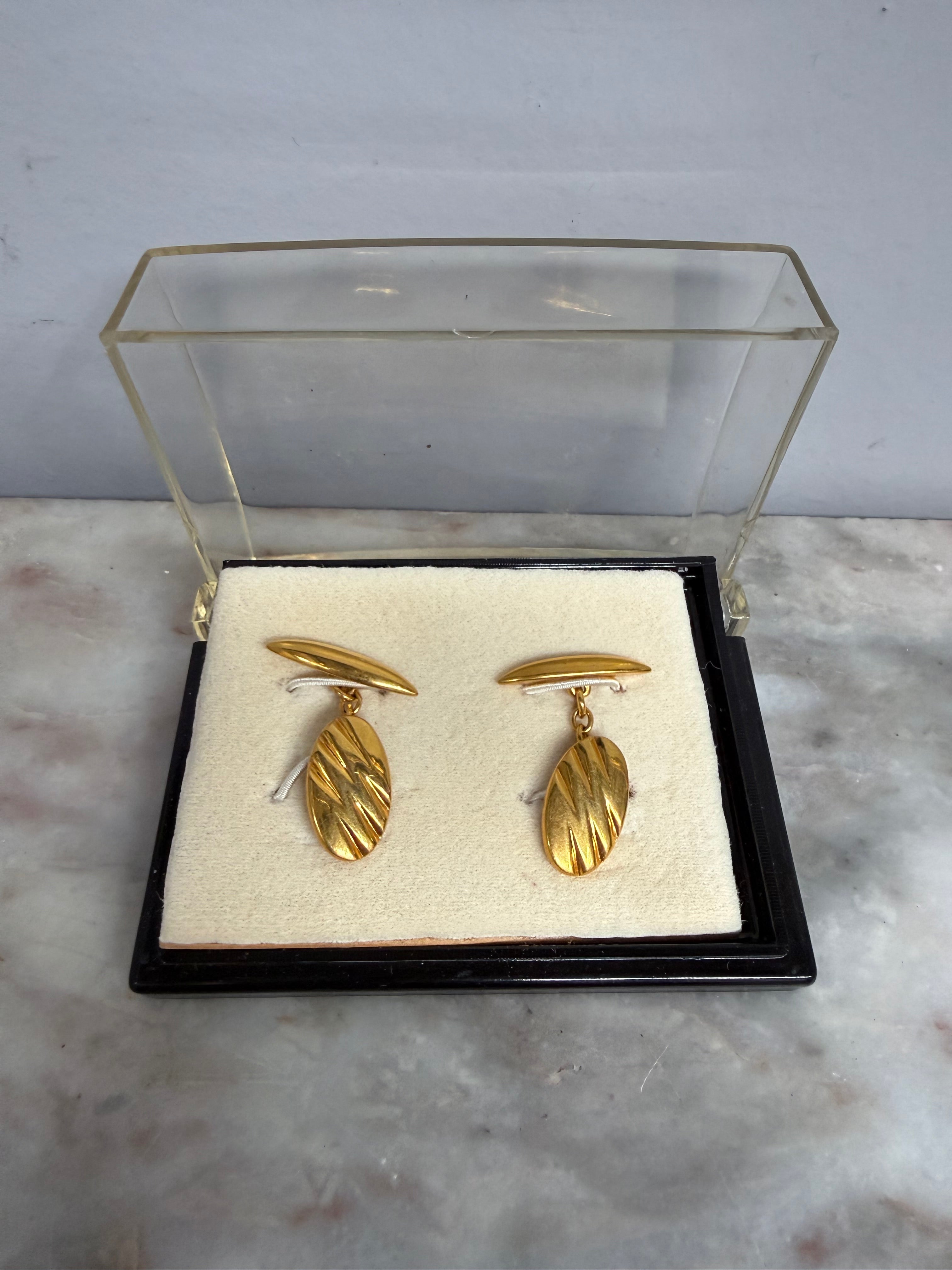Pair Boxed Plain Gilt Metal Cuff Links