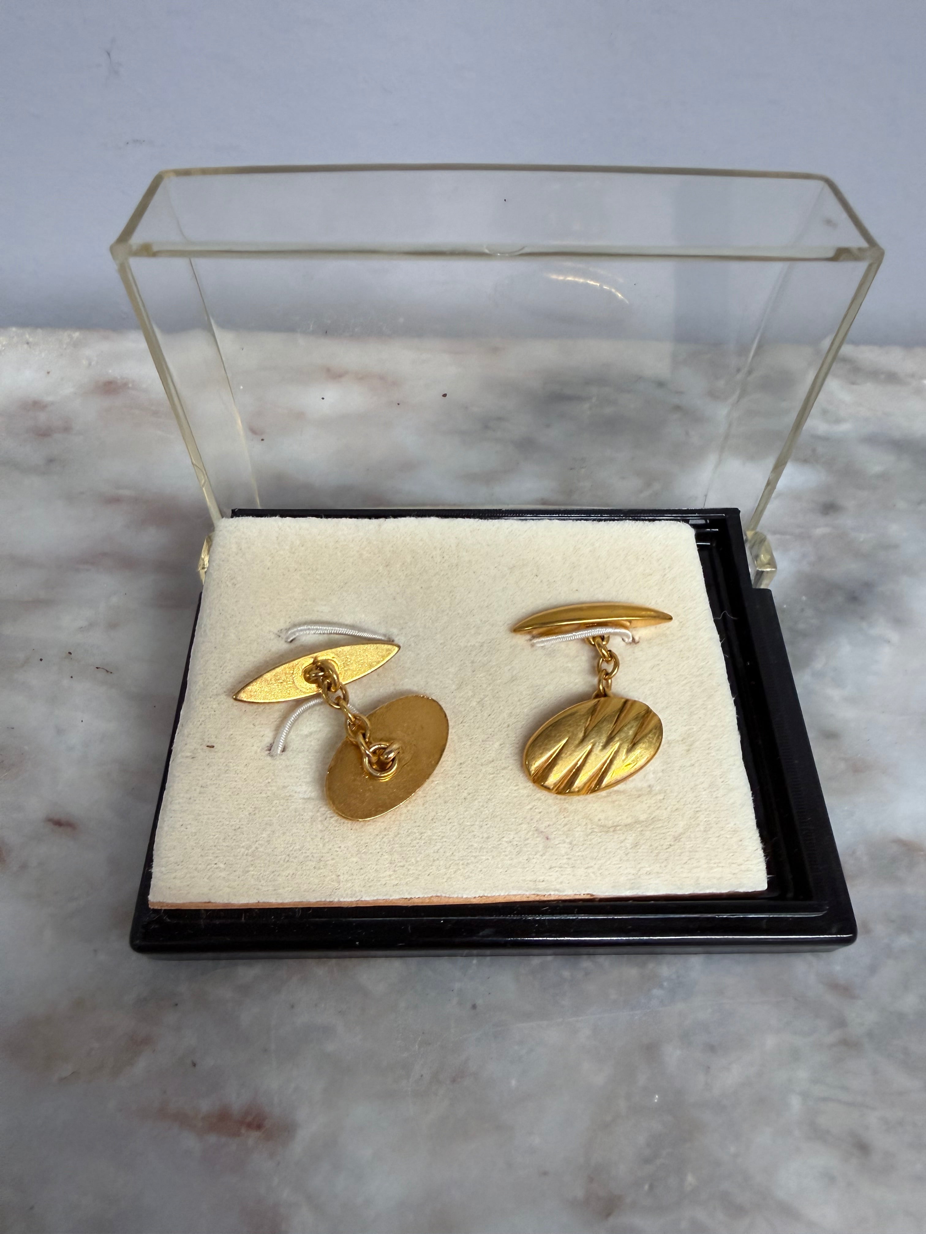 Pair Boxed Plain Gilt Metal Cuff Links