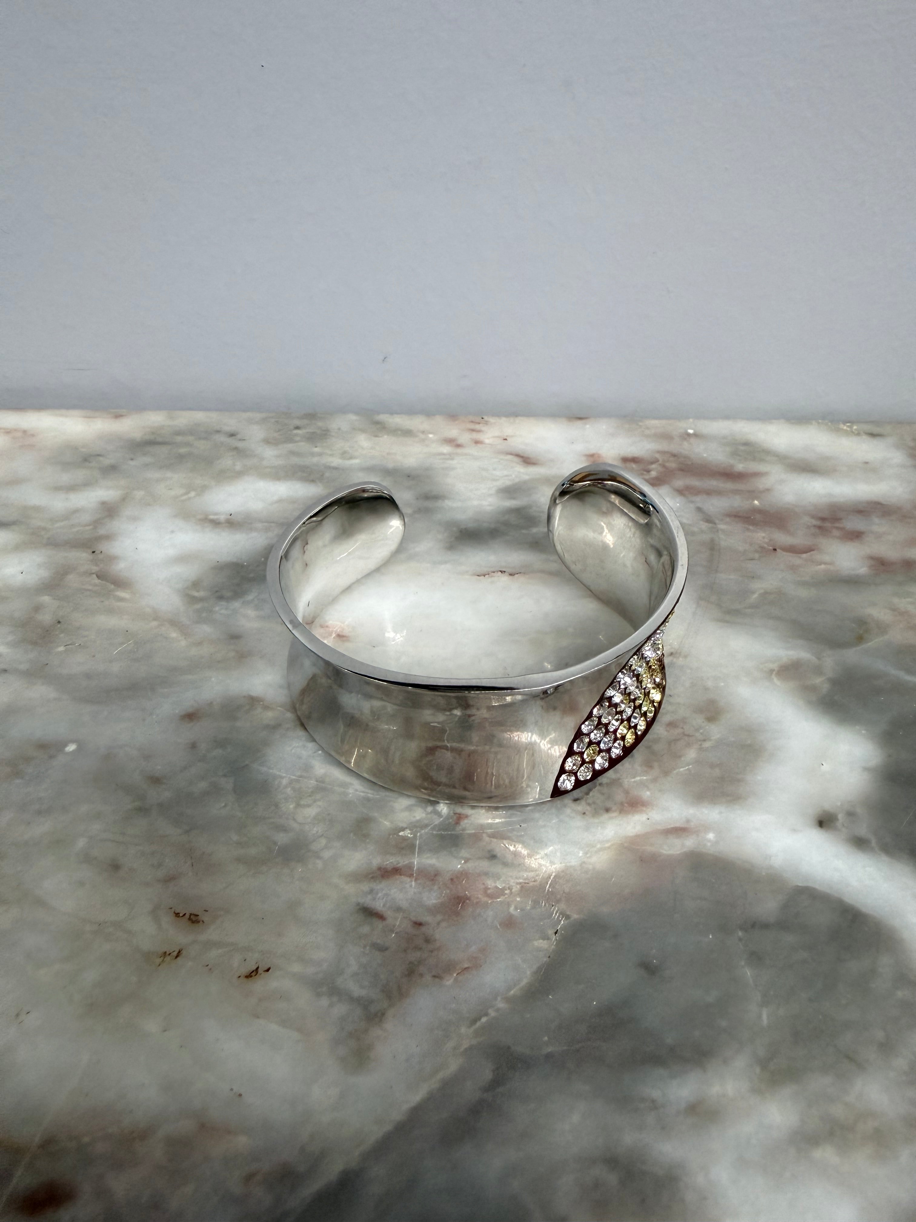 Vintage Wide Silver Toned Cuff Featuring Variegated Pave Set Crystals | Antique & Vintage | Moonee Ponds Antiques | Australia Wide Delivery