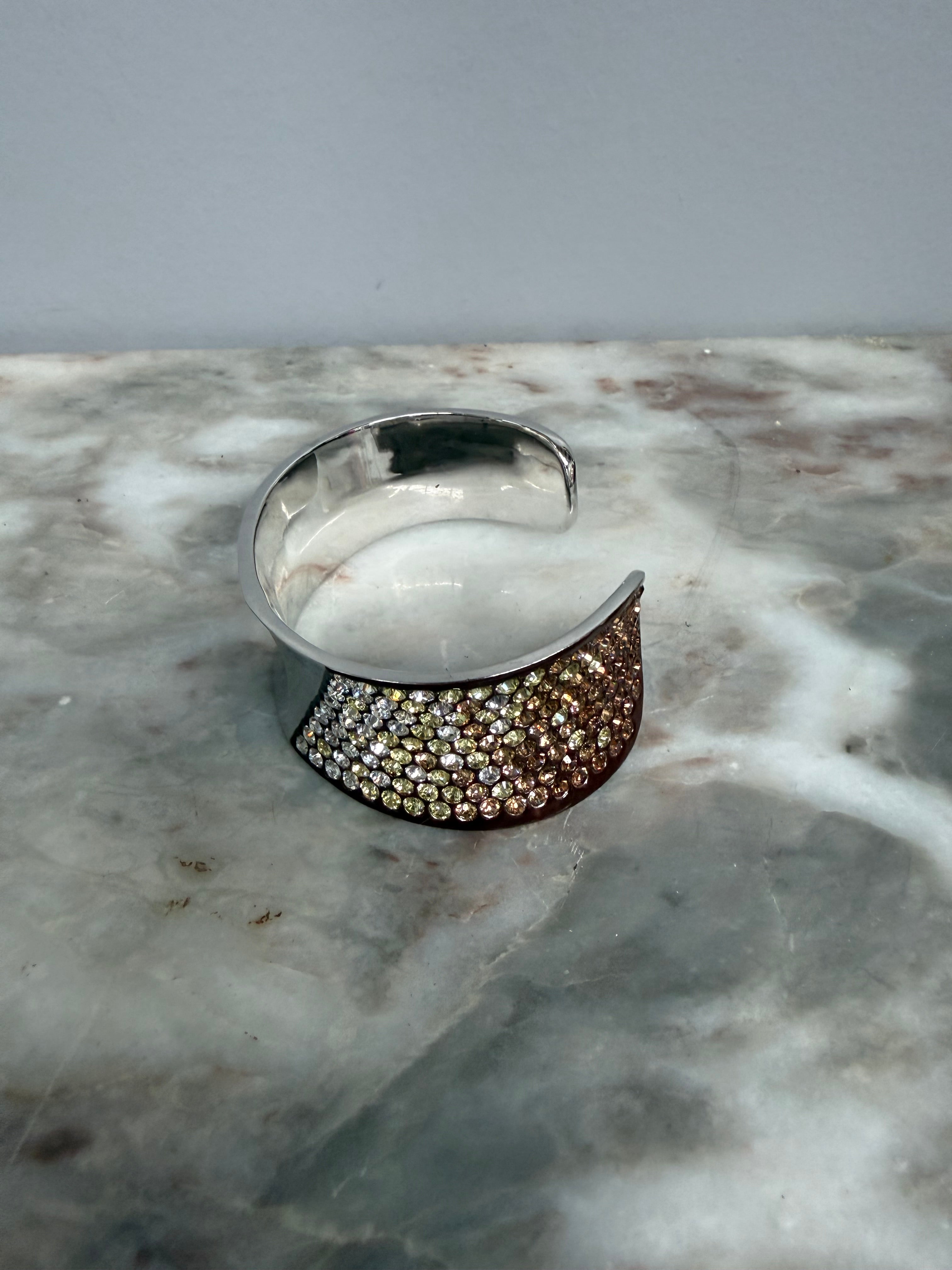 Vintage Wide Silver Toned Cuff Featuring Variegated Pave Set Crystals | Antique & Vintage | Moonee Ponds Antiques | Australia Wide Delivery