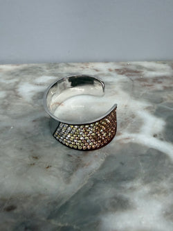 Vintage Wide Silver Toned Cuff Featuring Variegated Pave Set Crystals Moonee Ponds Antiques