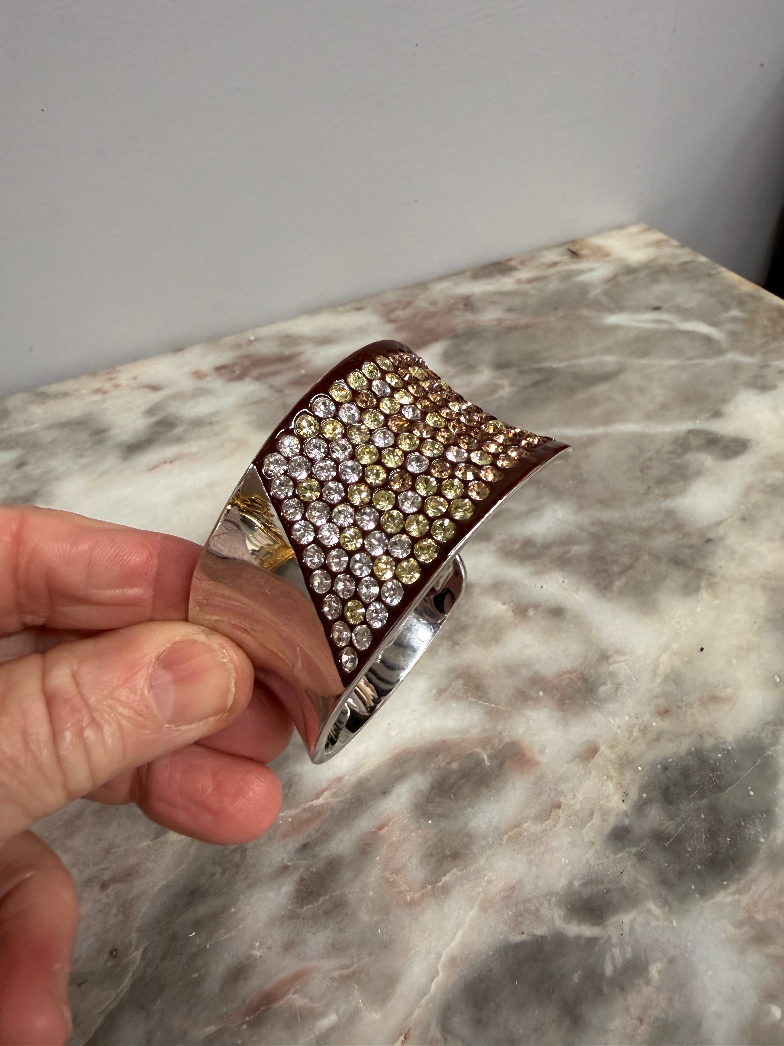 Vintage Wide Silver Toned Cuff Featuring Variegated Pave Set Crystals | Antique & Vintage | Moonee Ponds Antiques | Australia Wide Delivery
