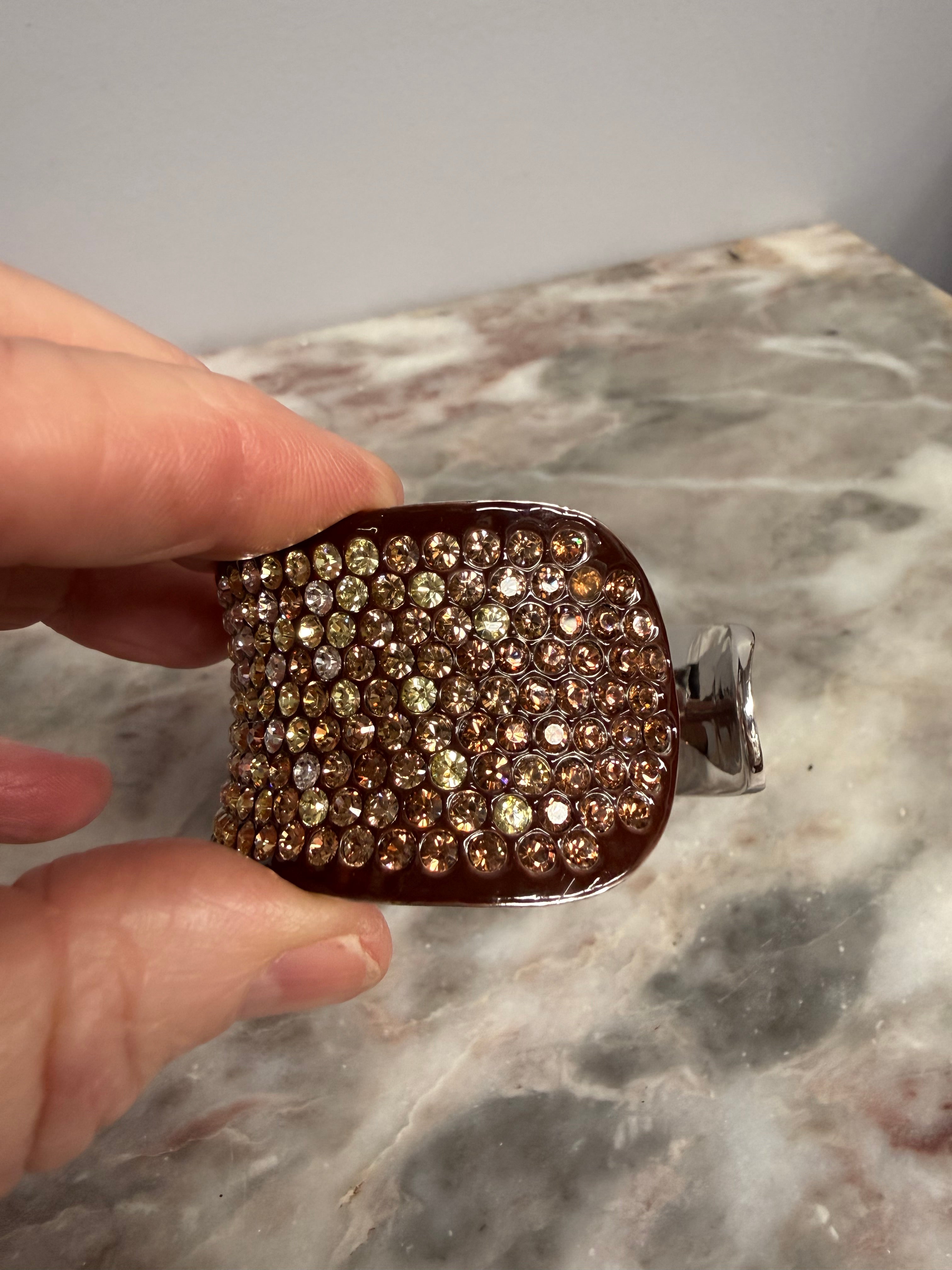 Vintage Wide Silver Toned Cuff Featuring Variegated Pave Set Crystals | Antique & Vintage | Moonee Ponds Antiques | Australia Wide Delivery