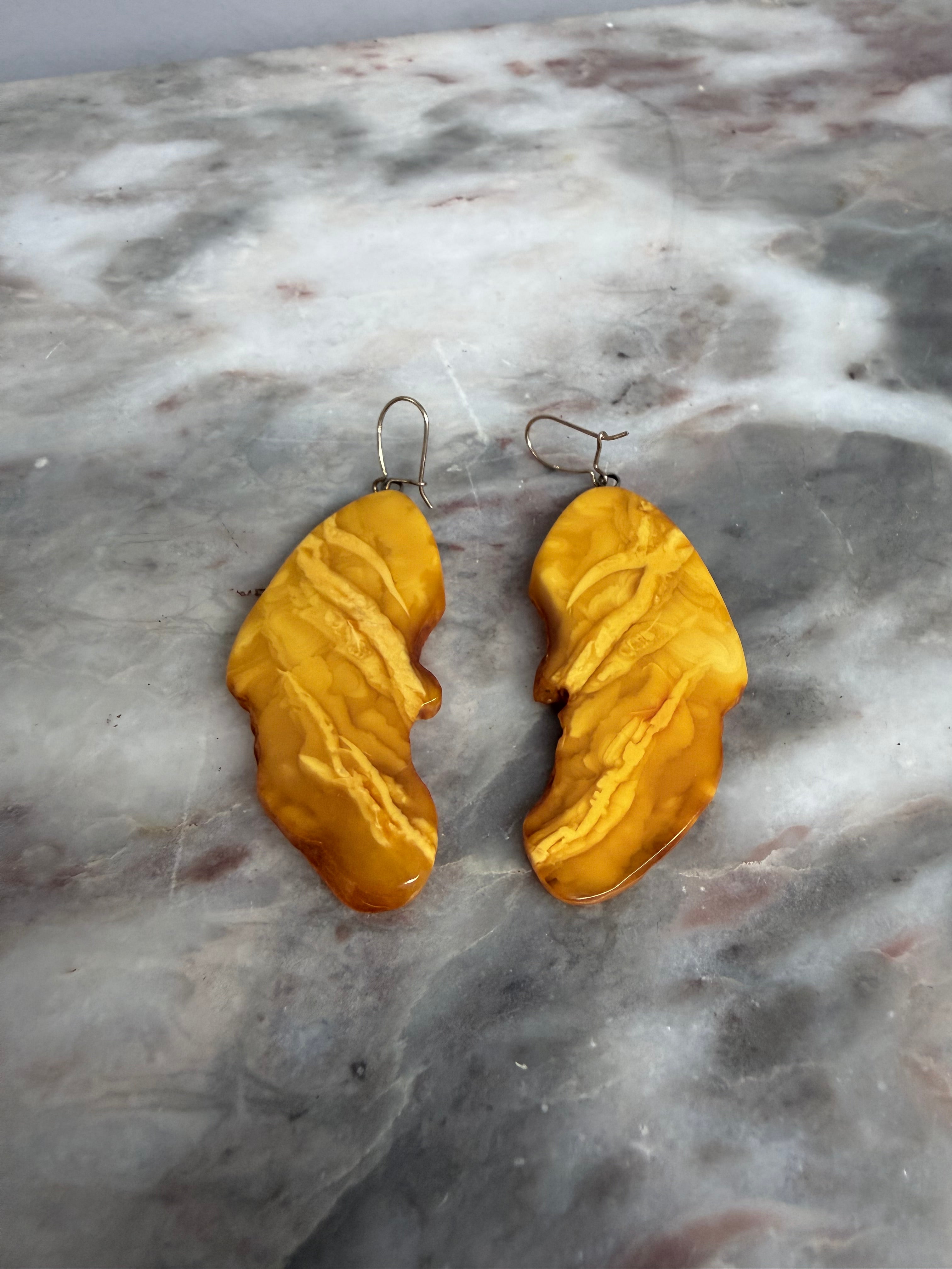 Vintage Butterscotch Amber Earrings 9ct Gold Loops