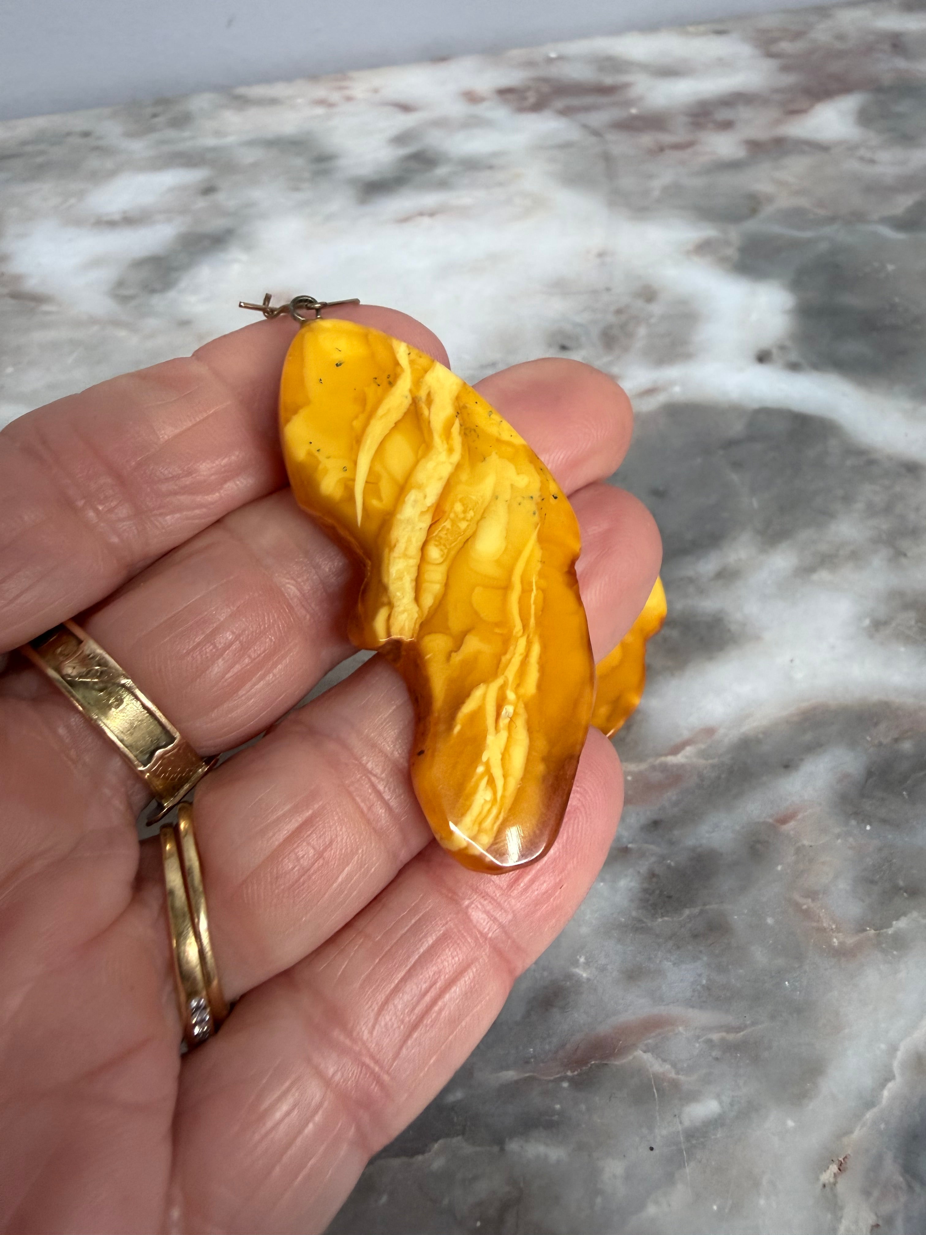 Vintage Butterscotch Amber Earrings 9ct Gold Loops