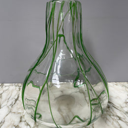 Impressive Heavy Hand Made Glass Vase With Green Glass Decoration