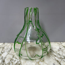 Impressive Heavy Hand Made Glass Vase With Green Glass Decoration