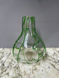 Impressive Heavy Hand Made Glass Vase With Green Glass Decoration | Antique & Vintage | Moonee Ponds Antiques | Australia Wide Delivery