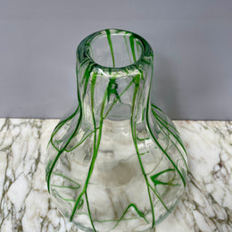 Impressive Heavy Hand Made Glass Vase With Green Glass Decoration