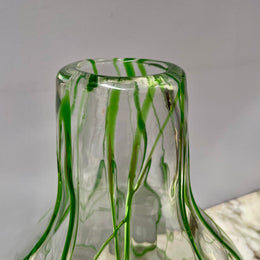 Impressive Heavy Hand Made Glass Vase With Green Glass Decoration