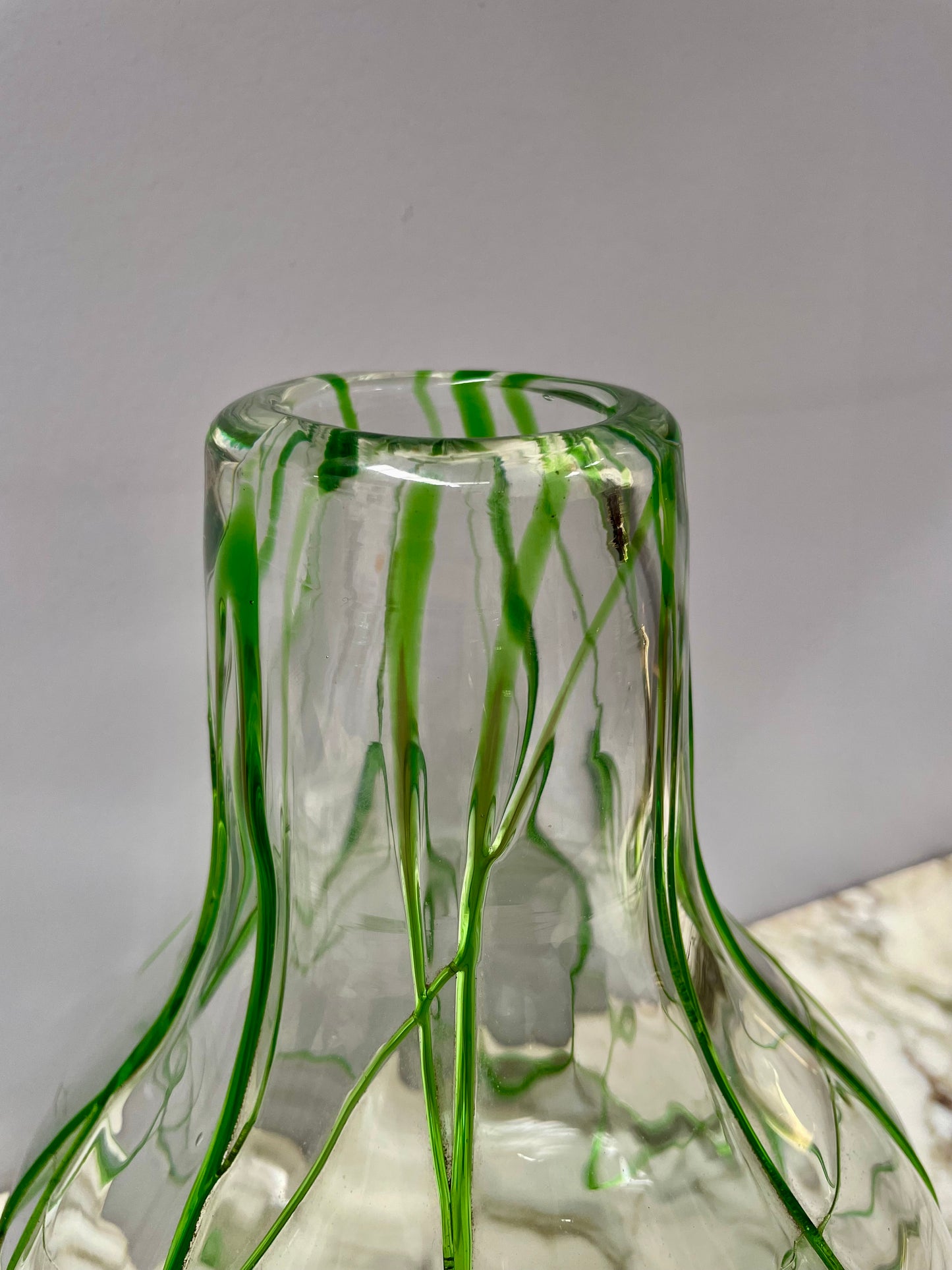 Impressive Heavy Hand Made Glass Vase With Green Glass Decoration