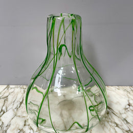 Impressive Heavy Hand Made Glass Vase With Green Glass Decoration