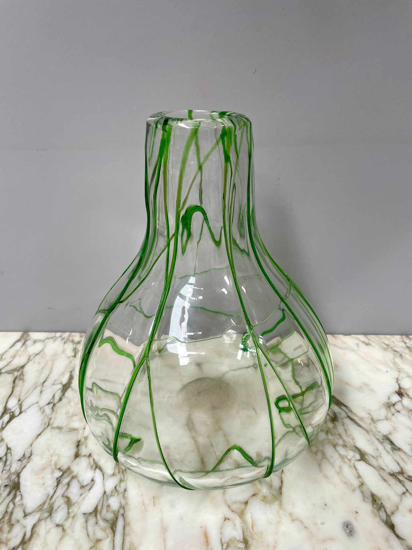 Impressive Heavy Hand Made Glass Vase With Green Glass Decoration