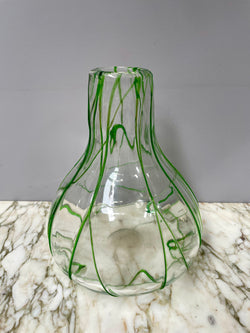 Impressive Heavy Hand Made Glass Vase With Green Glass Decoration | Antique & Vintage | Moonee Ponds Antiques | Australia Wide Delivery