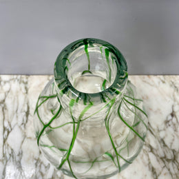 Impressive Heavy Hand Made Glass Vase With Green Glass Decoration