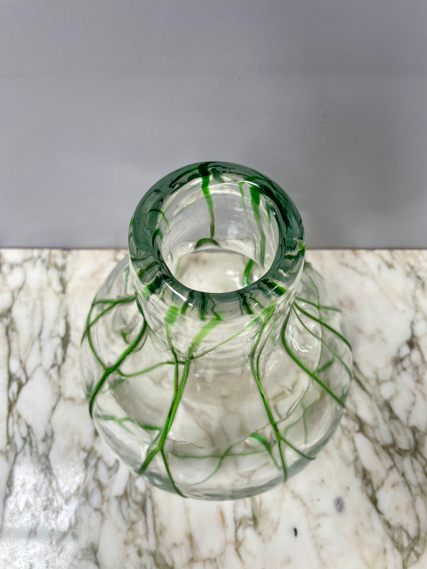 Impressive Heavy Hand Made Glass Vase With Green Glass Decoration