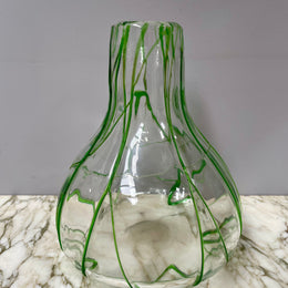 Impressive Heavy Hand Made Glass Vase With Green Glass Decoration