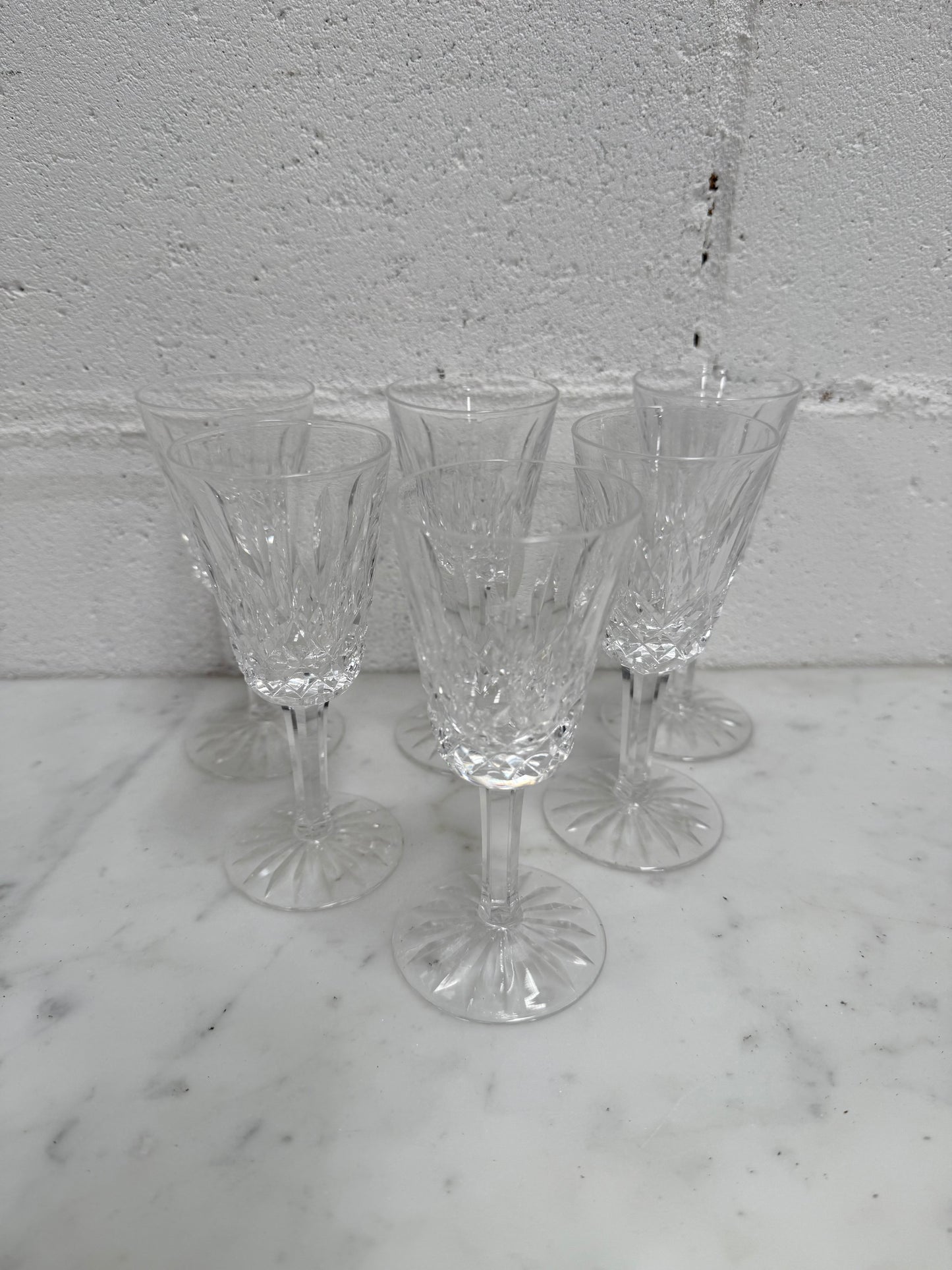 Set of 6 Vintage Lismore Pattern Waterford Crystal Sherry Glasses