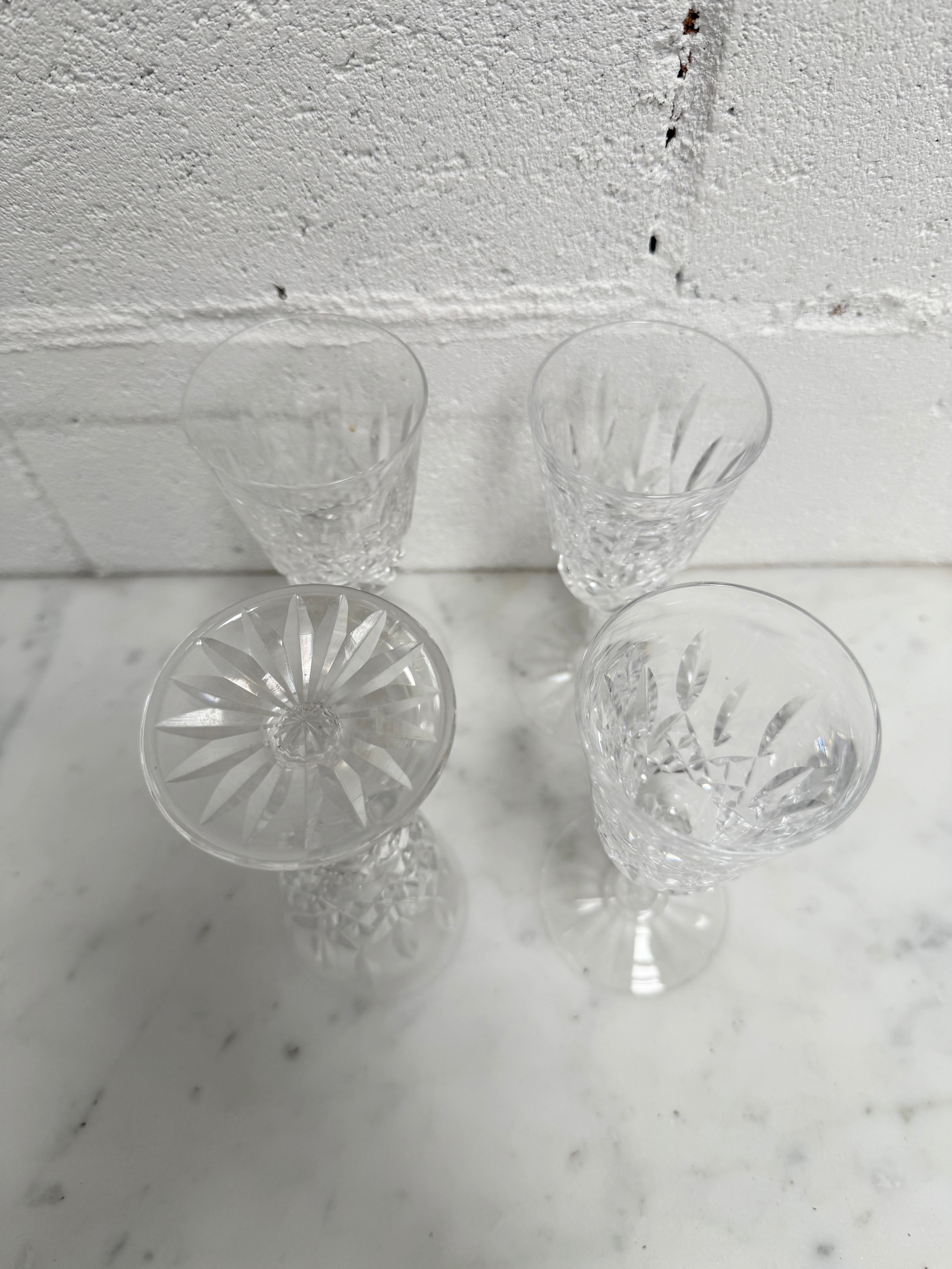 Set of 4 Vintage Lismore Pattern Waterford Crystal Sherry Glasses | Antique & Vintage | Moonee Ponds Antiques | Australia Wide Delivery