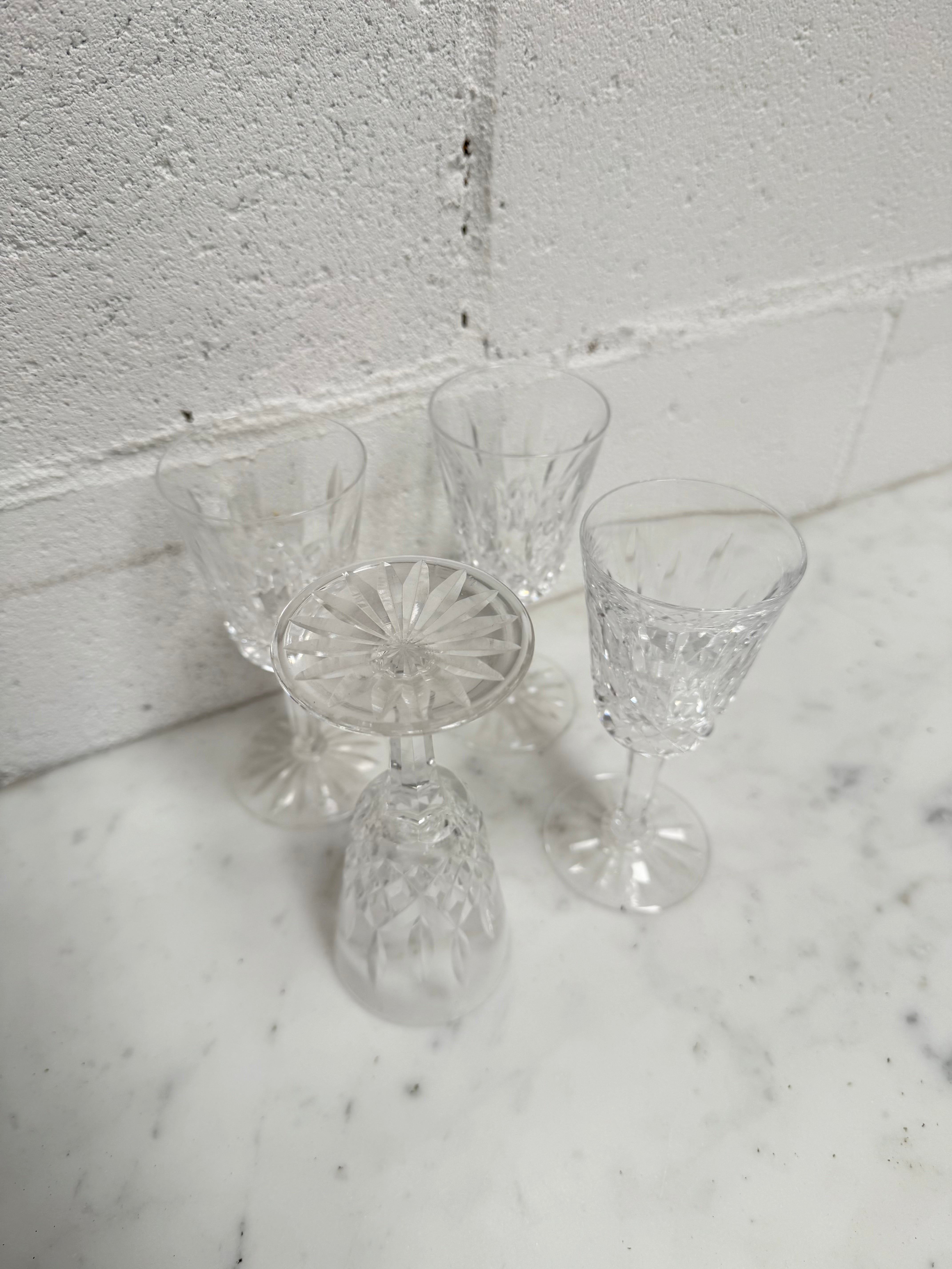 Set of 4 Vintage Lismore Pattern Waterford Crystal Sherry Glasses | Antique & Vintage | Moonee Ponds Antiques | Australia Wide Delivery