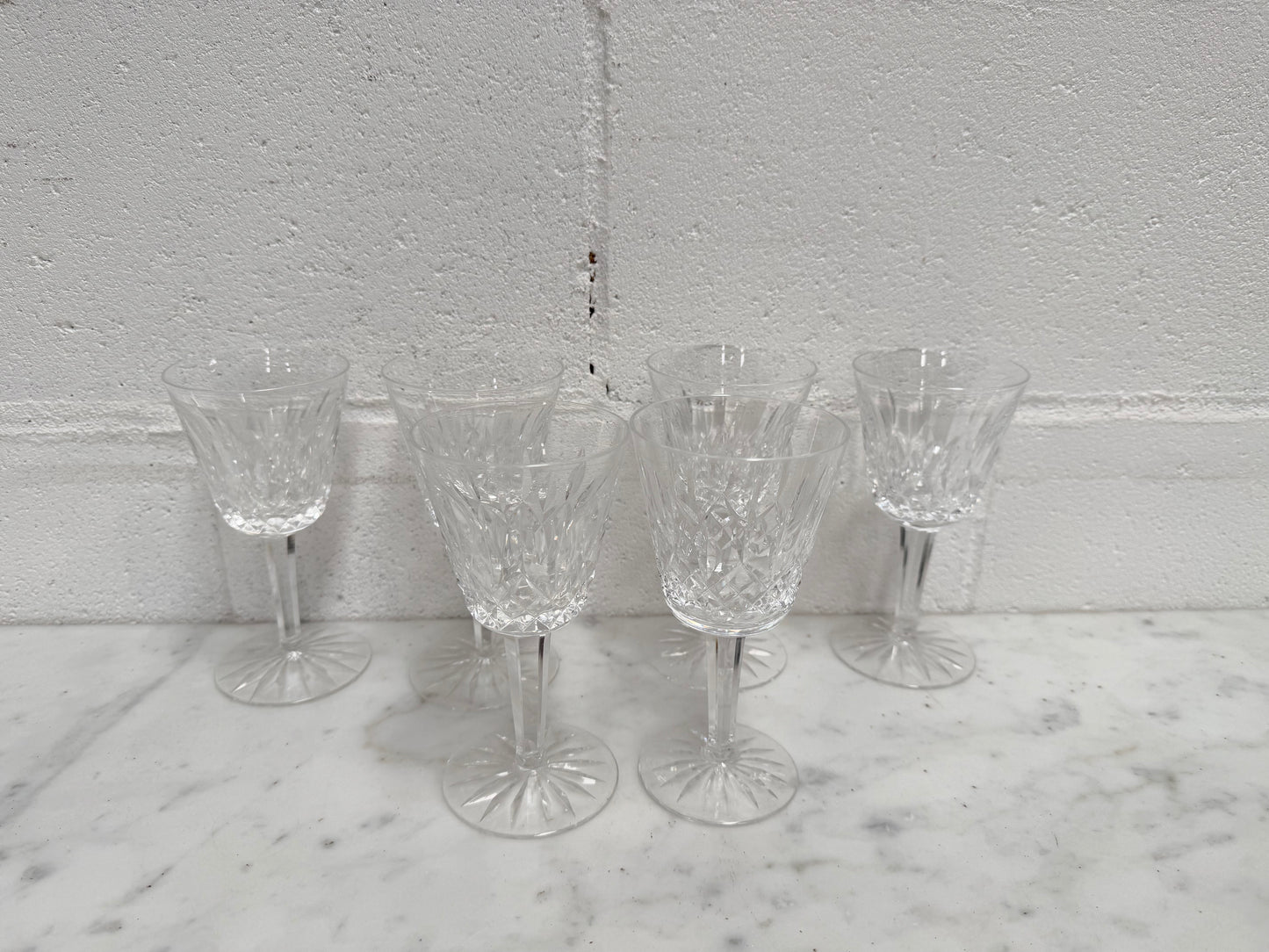 Set of Six Vintage Waterford Crystal Wine Glasses With Lismore Pattern