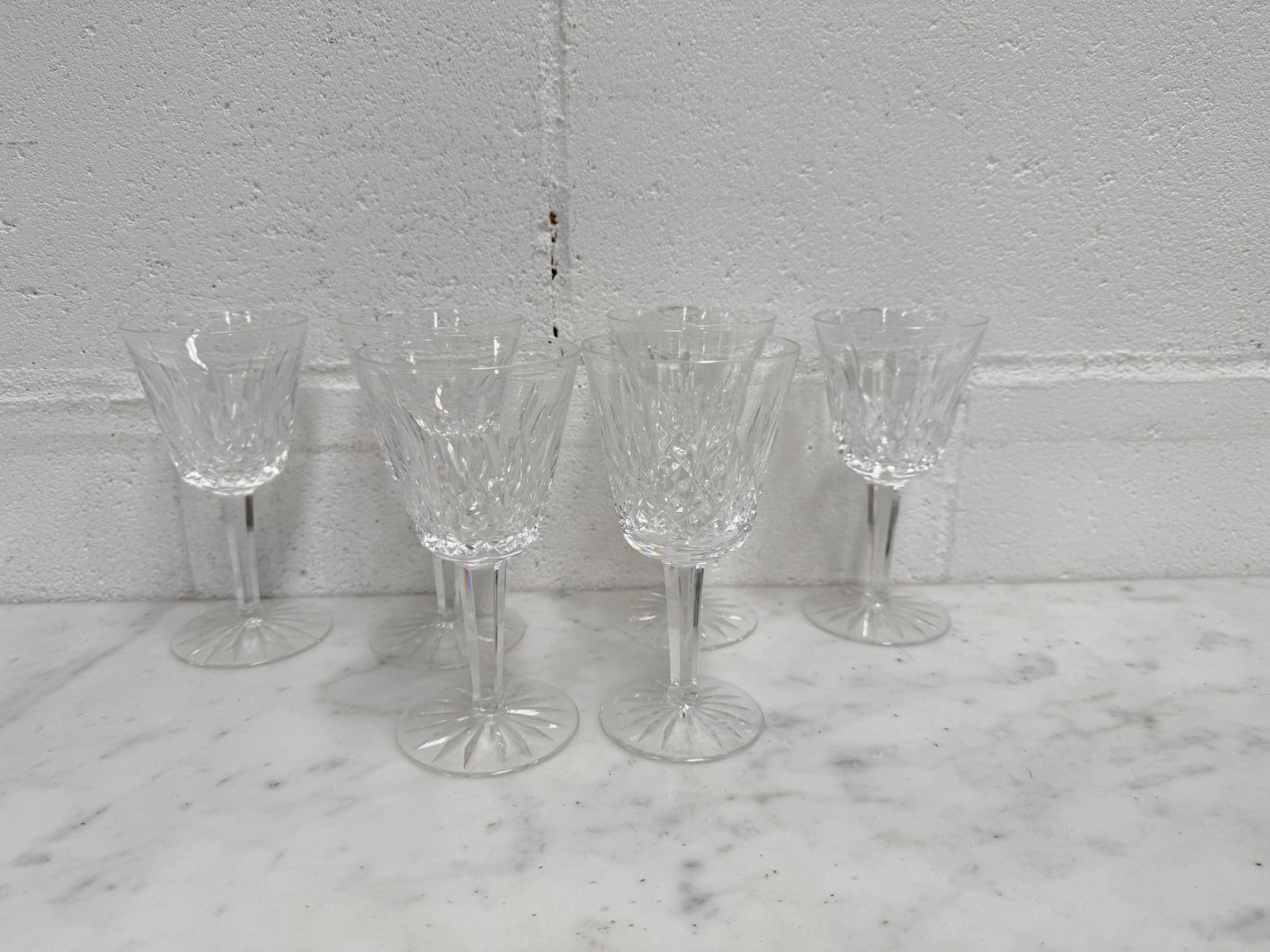 Set of Six Vintage Waterford Crystal Wine Glasses With Lismore Pattern