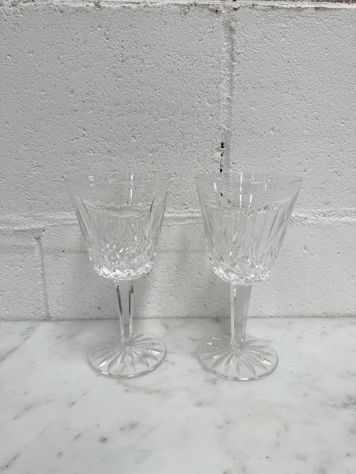Set of Two Classic Vintage Waterford Crystal Goblets Lismore Pattern