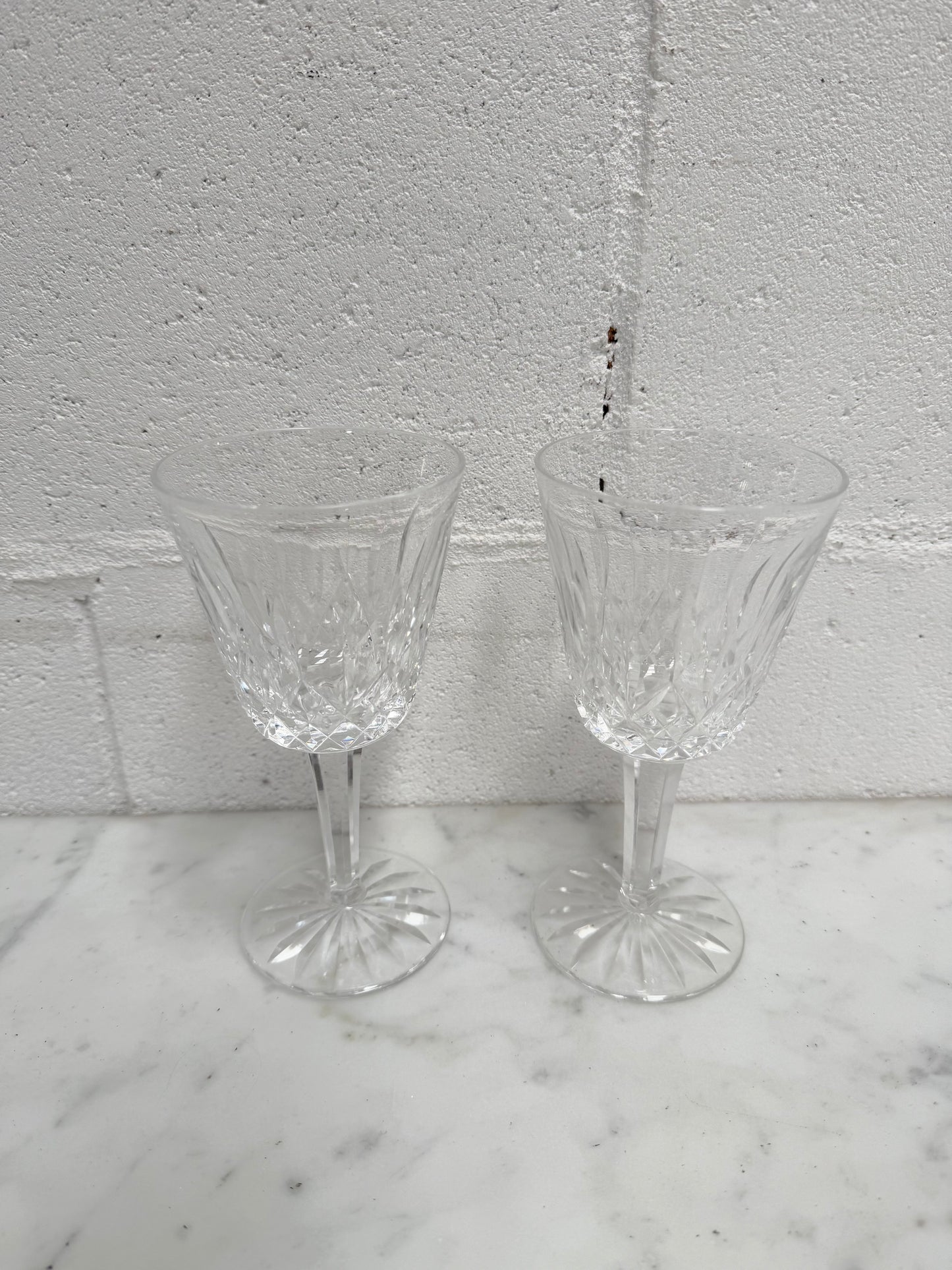 Set of Two Classic Vintage Waterford Crystal Goblets Lismore Pattern