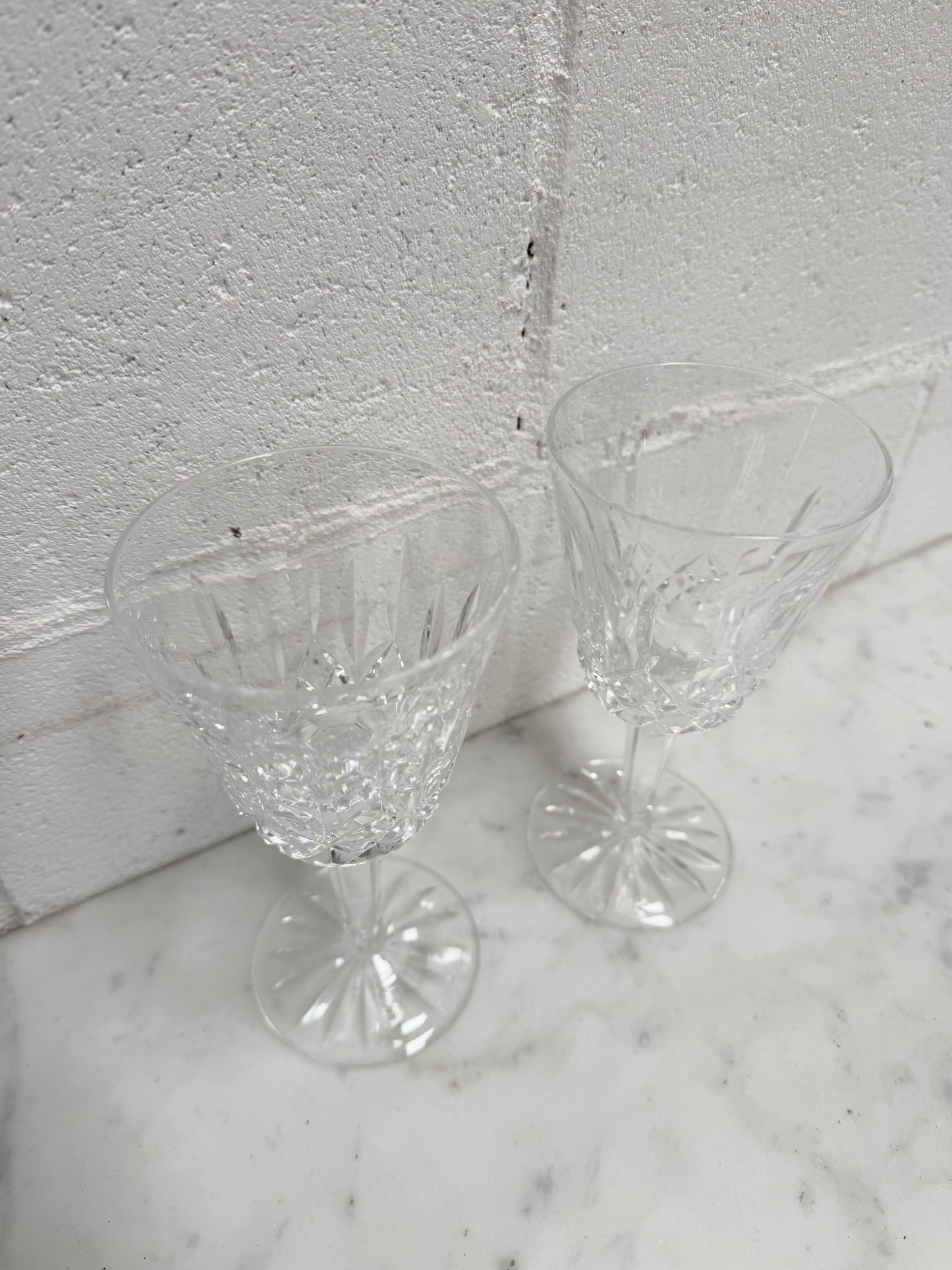 Set of Two Classic Vintage Waterford Crystal Goblets Lismore Pattern