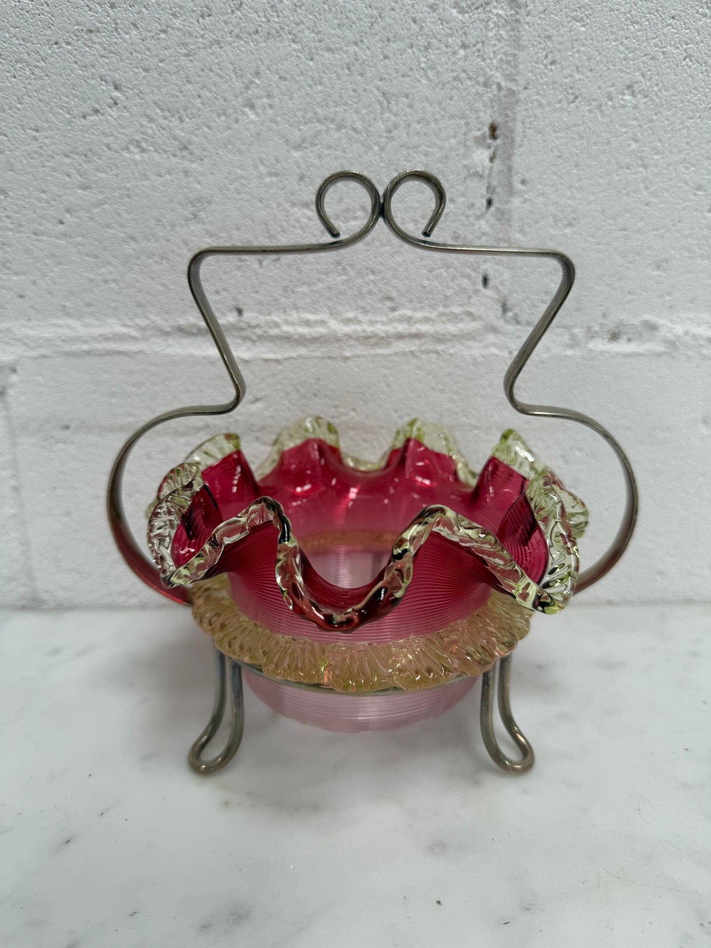 Late Victorian Ruby Glass Bowl and Holder