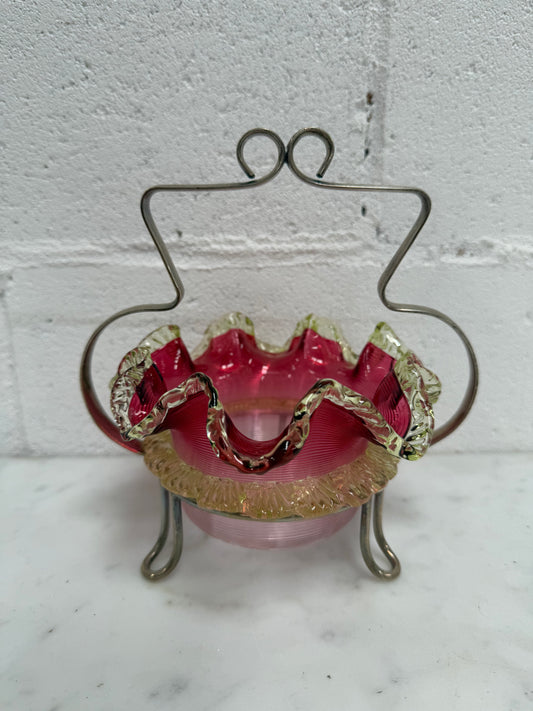 Late Victorian Ruby Glass Bowl and Holder