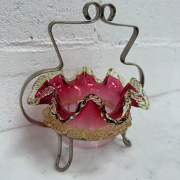 Late Victorian Ruby Glass Bowl and Holder